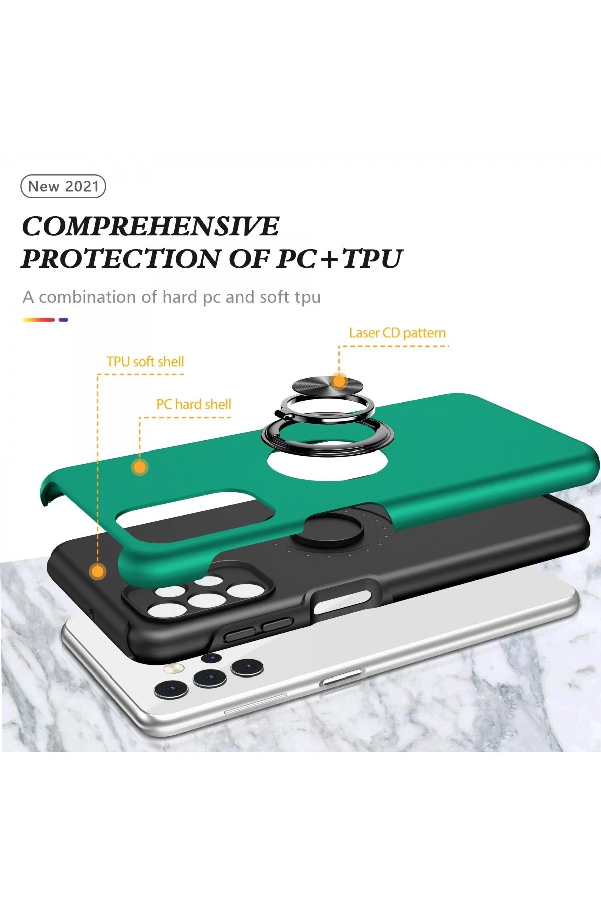 Newface Samsung Galaxy A72 Kılıf Elit Yüzüklü Kapak - Yeşil