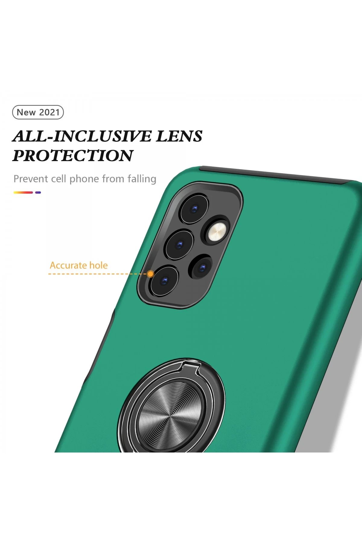 Newface Samsung Galaxy A72 Kılıf Elit Yüzüklü Kapak - Yeşil