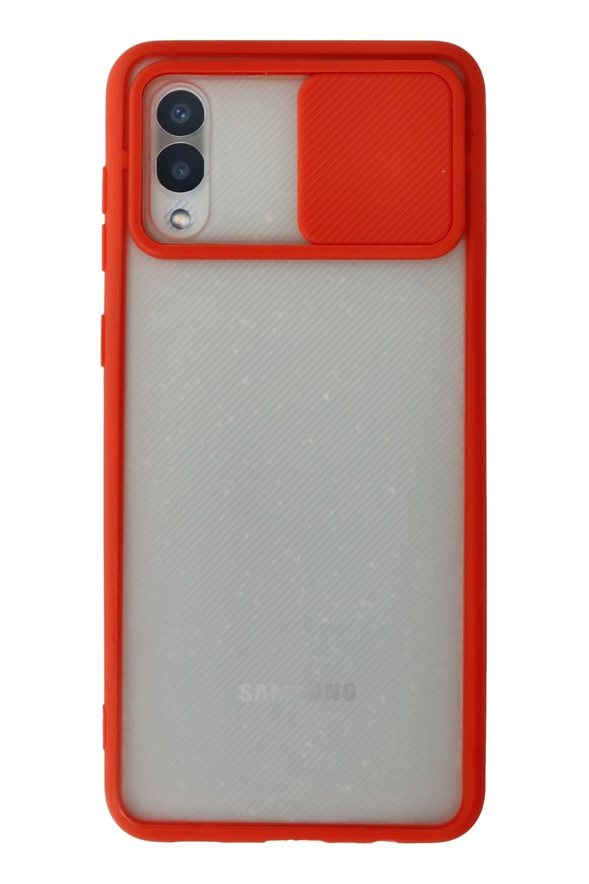 Newface Samsung Galaxy A02 Kılıf Palm Buzlu Kamera Sürgülü Silikon - Kırmızı