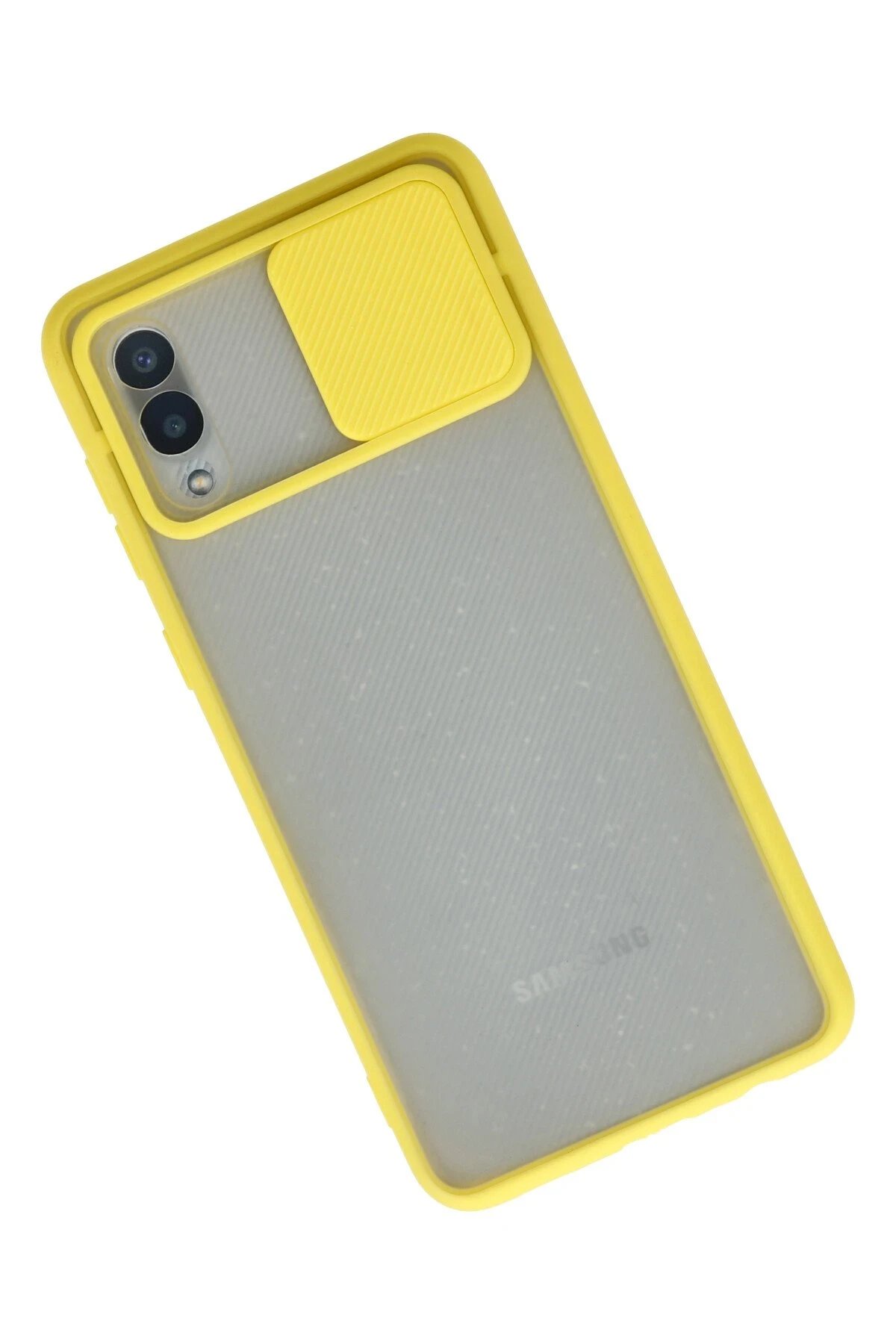 Newface Samsung Galaxy A02 Kılıf Palm Buzlu Kamera Sürgülü Silikon - Sarı