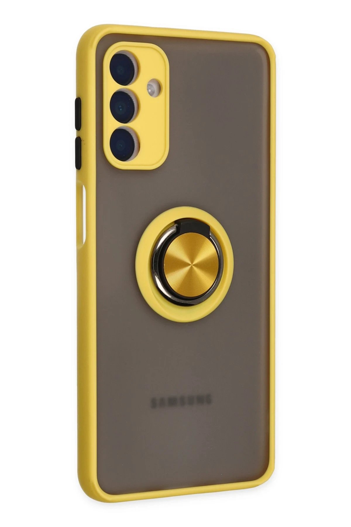 Newface Samsung Galaxy A04S Kılıf Montreal Yüzüklü Silikon Kapak - Sarı