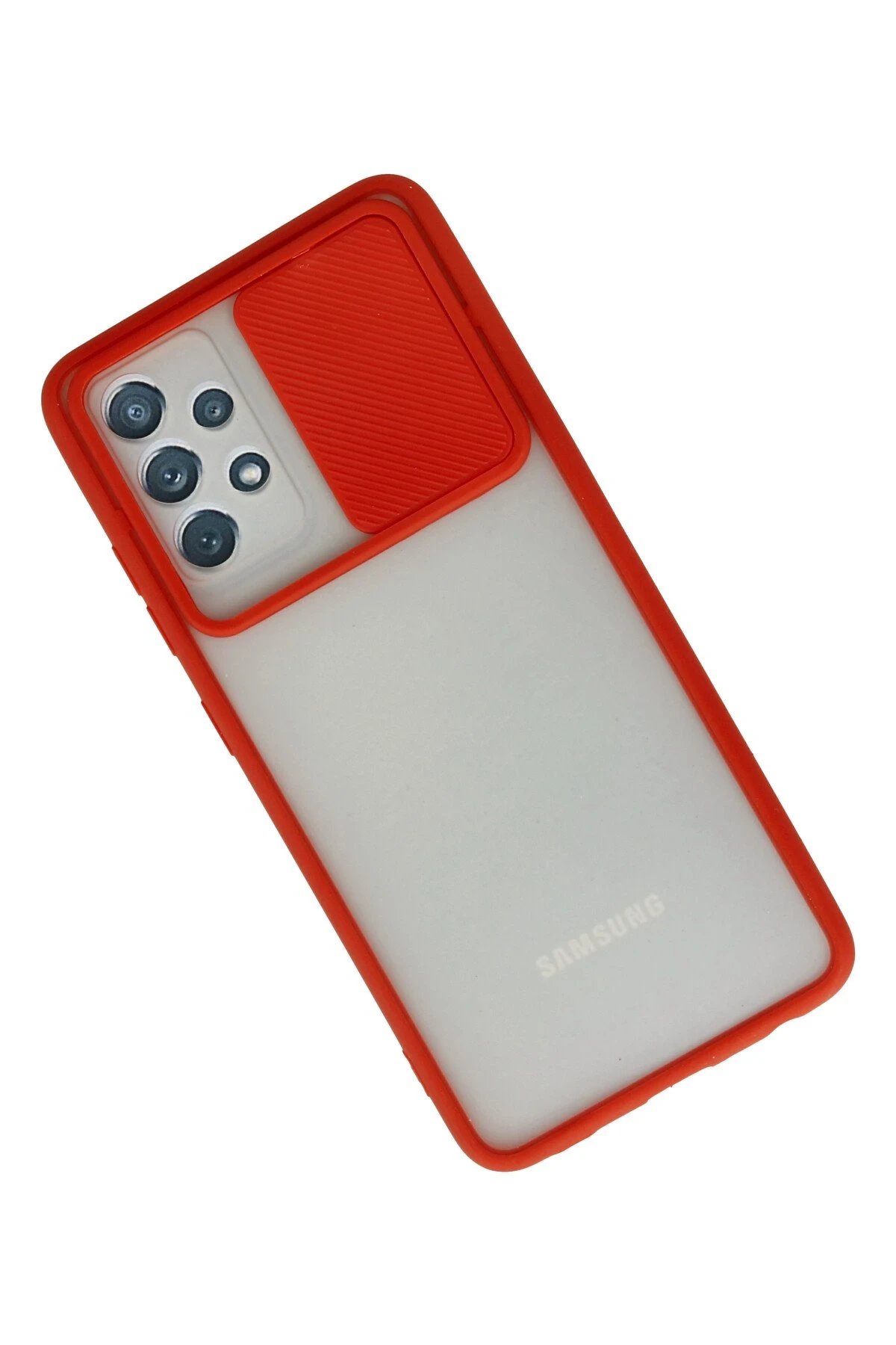 Newface Samsung Galaxy A52 Kılıf Palm Buzlu Kamera Sürgülü Silikon - Kırmızı