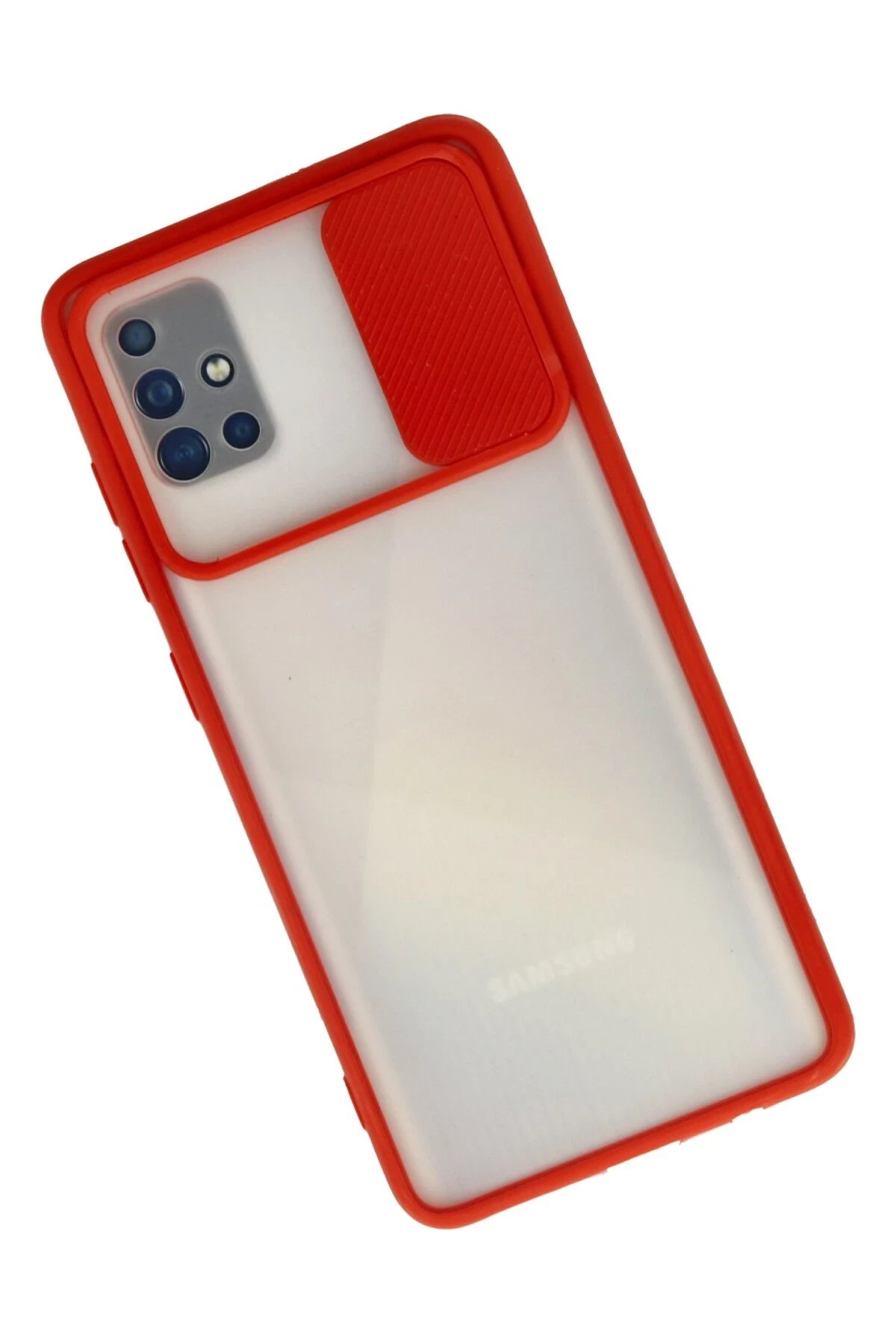 Newface Samsung Galaxy A71 Kılıf Palm Buzlu Kamera Sürgülü Silikon - Kırmızı