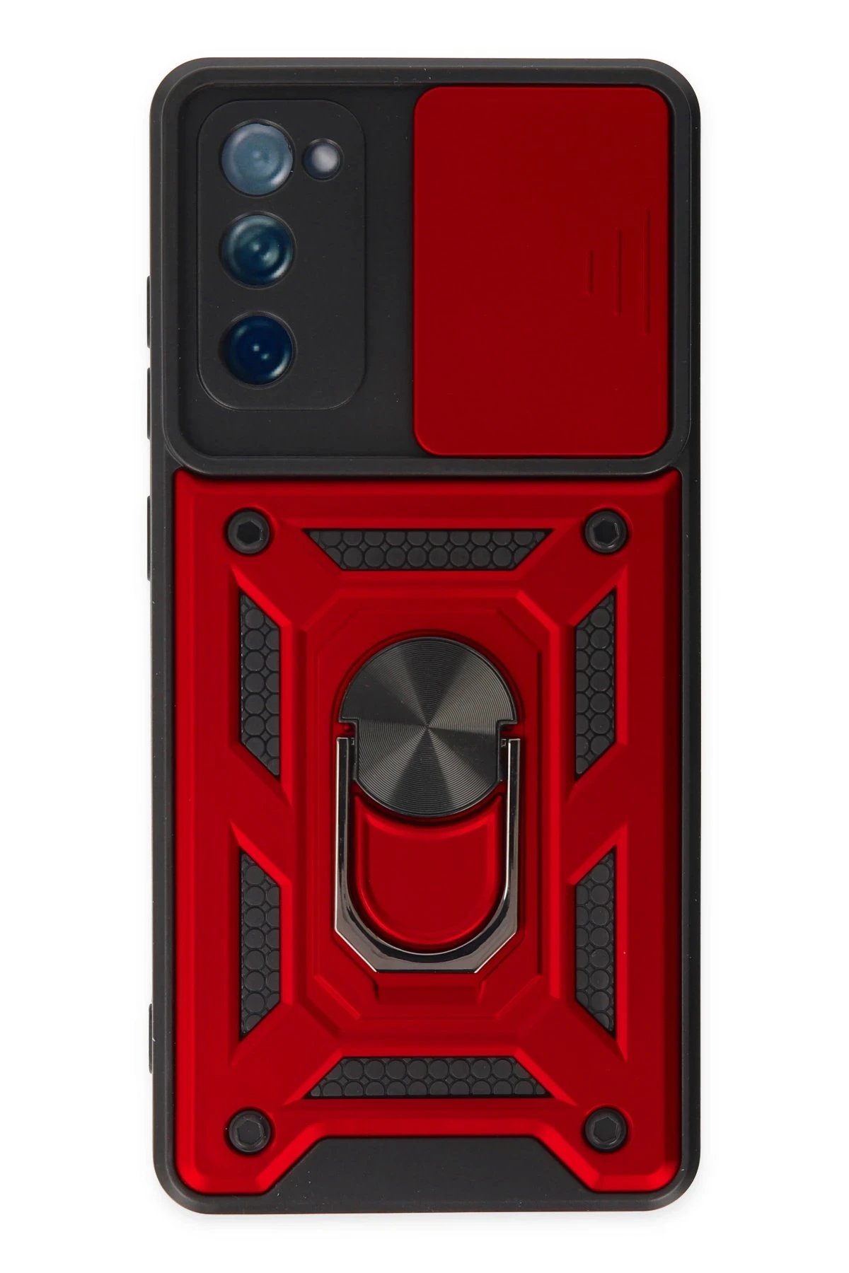 Newface Samsung Galaxy S20 FE Kılıf Pars Lens Yüzüklü Silikon - Kırmızı