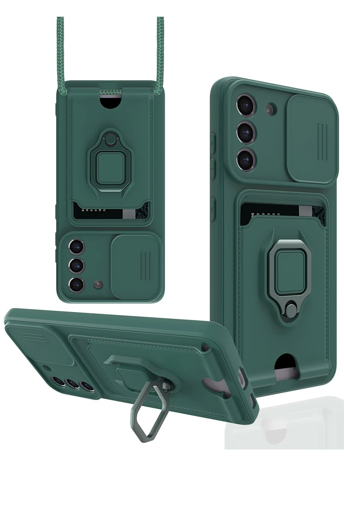 Newface Samsung Galaxy S21 FE Kılıf Zuma Kartvizitli Yüzüklü Silikon - Yeşil