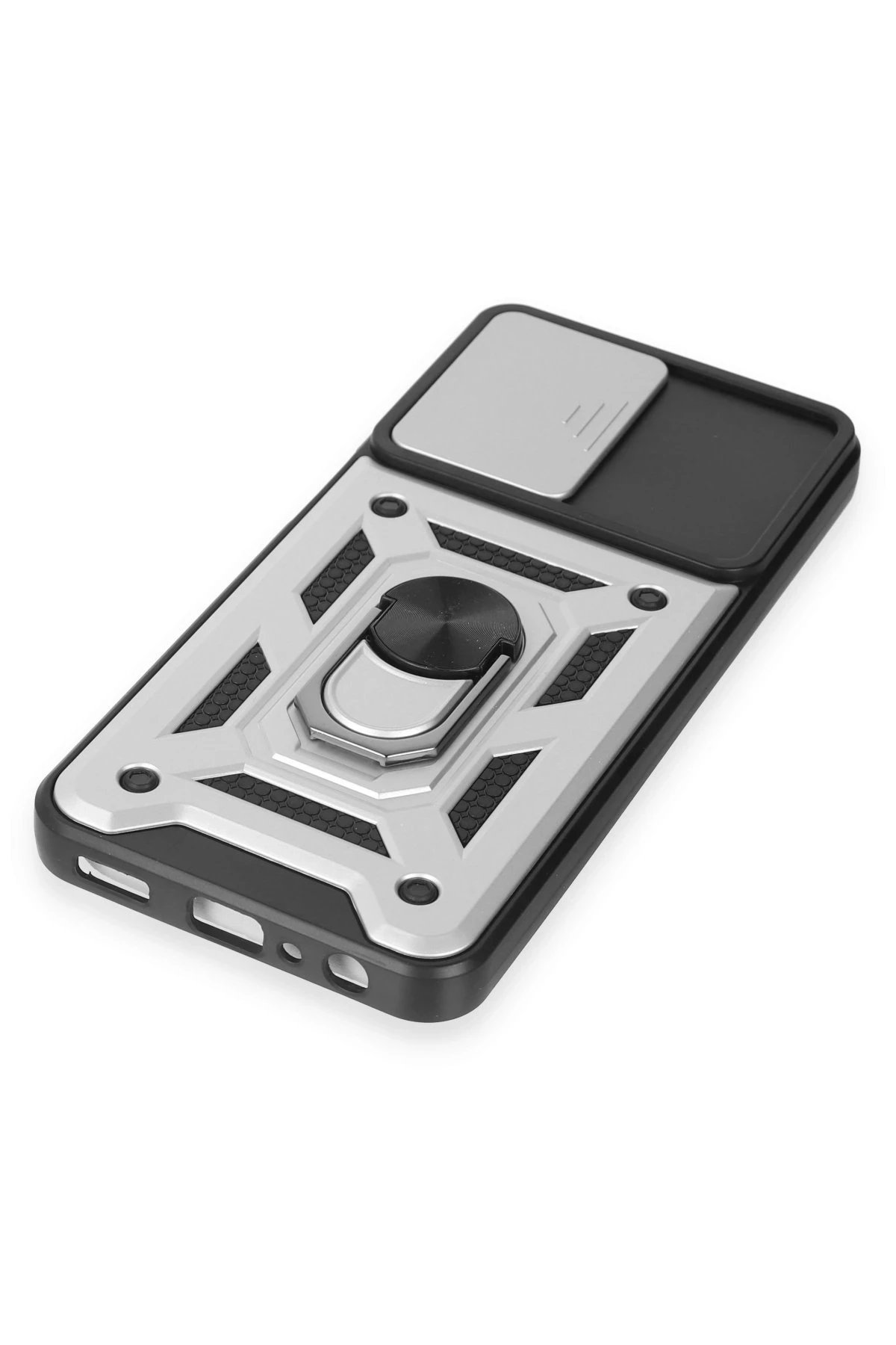 Newface Samsung Galaxy M14 5G Kılıf Pars Lens Yüzüklü Silikon - Gümüş