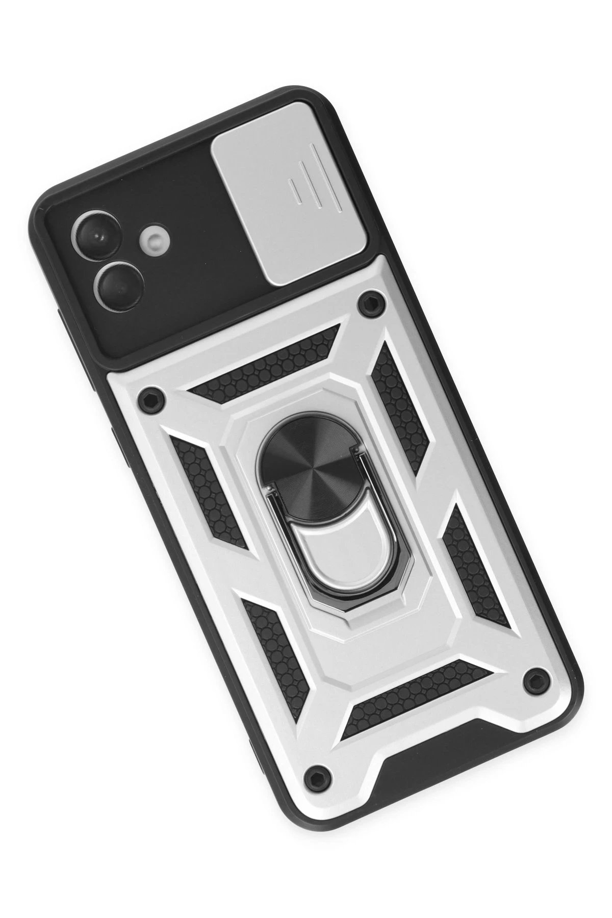 Newface Samsung Galaxy A04 Kılıf Pars Lens Yüzüklü Silikon - Gümüş