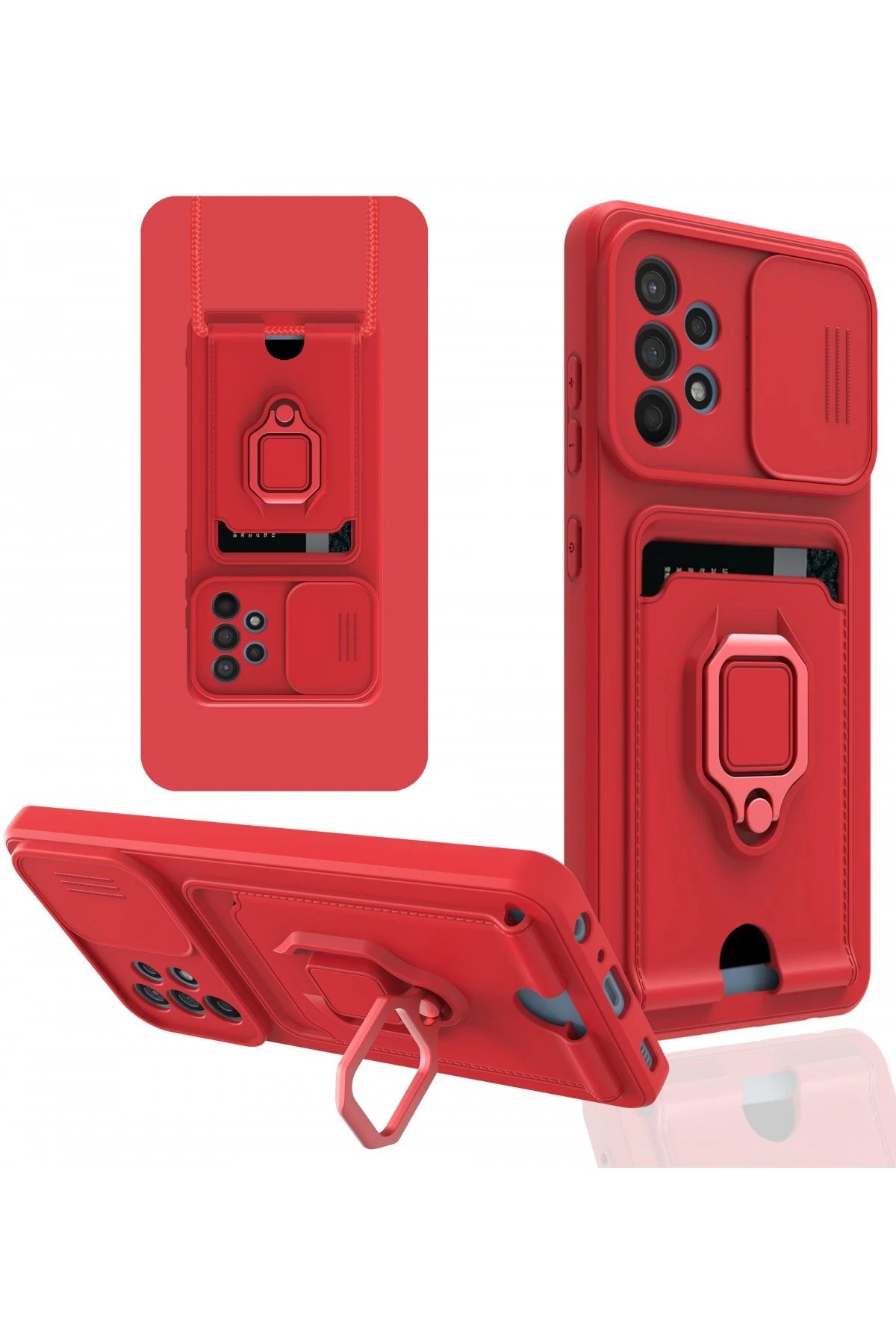 Newface Samsung Galaxy A52 Kılıf Zuma Kartvizitli Yüzüklü Silikon - Kırmızı