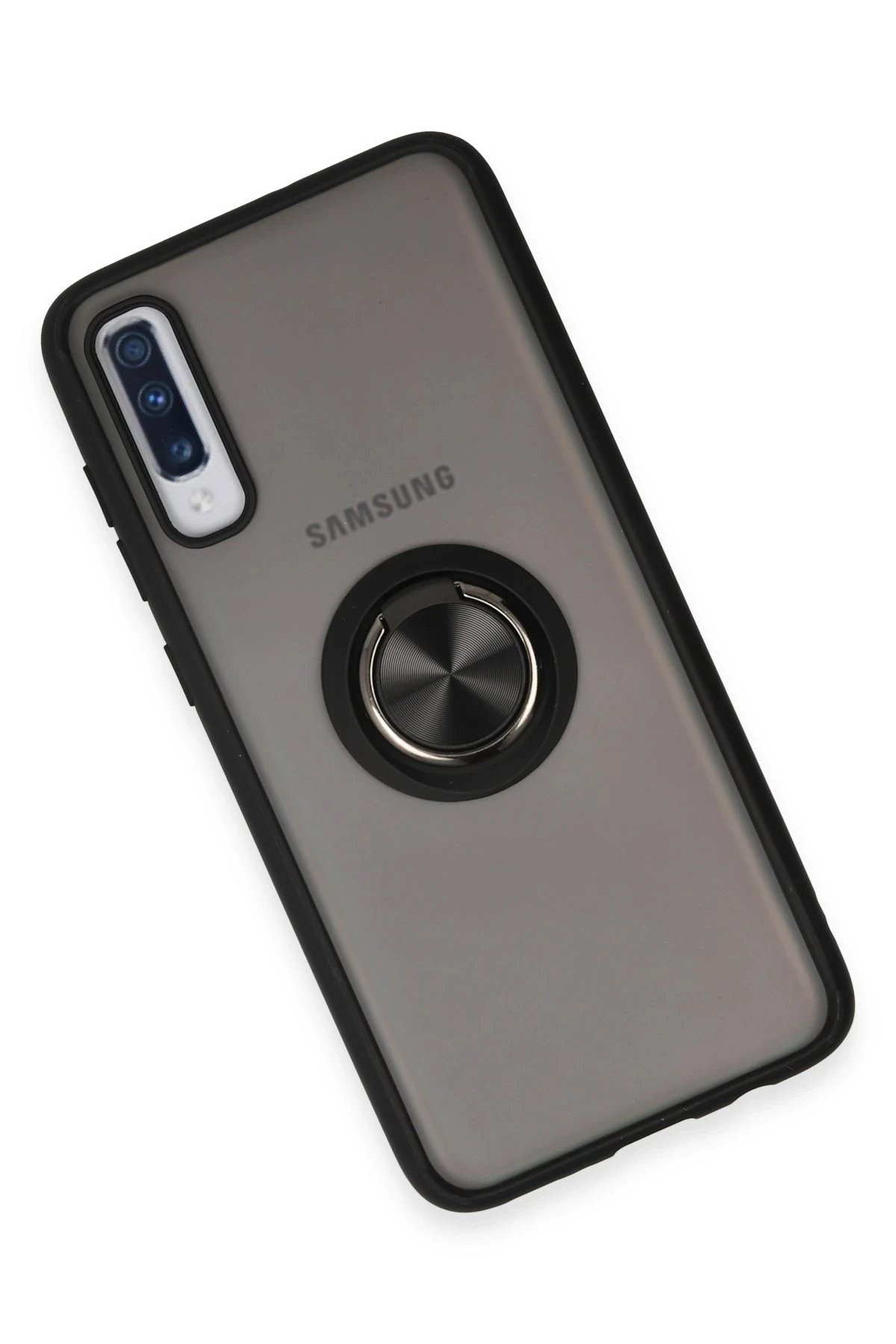 Newface Samsung Galaxy A70 Kılıf Montreal Yüzüklü Silikon Kapak - Siyah