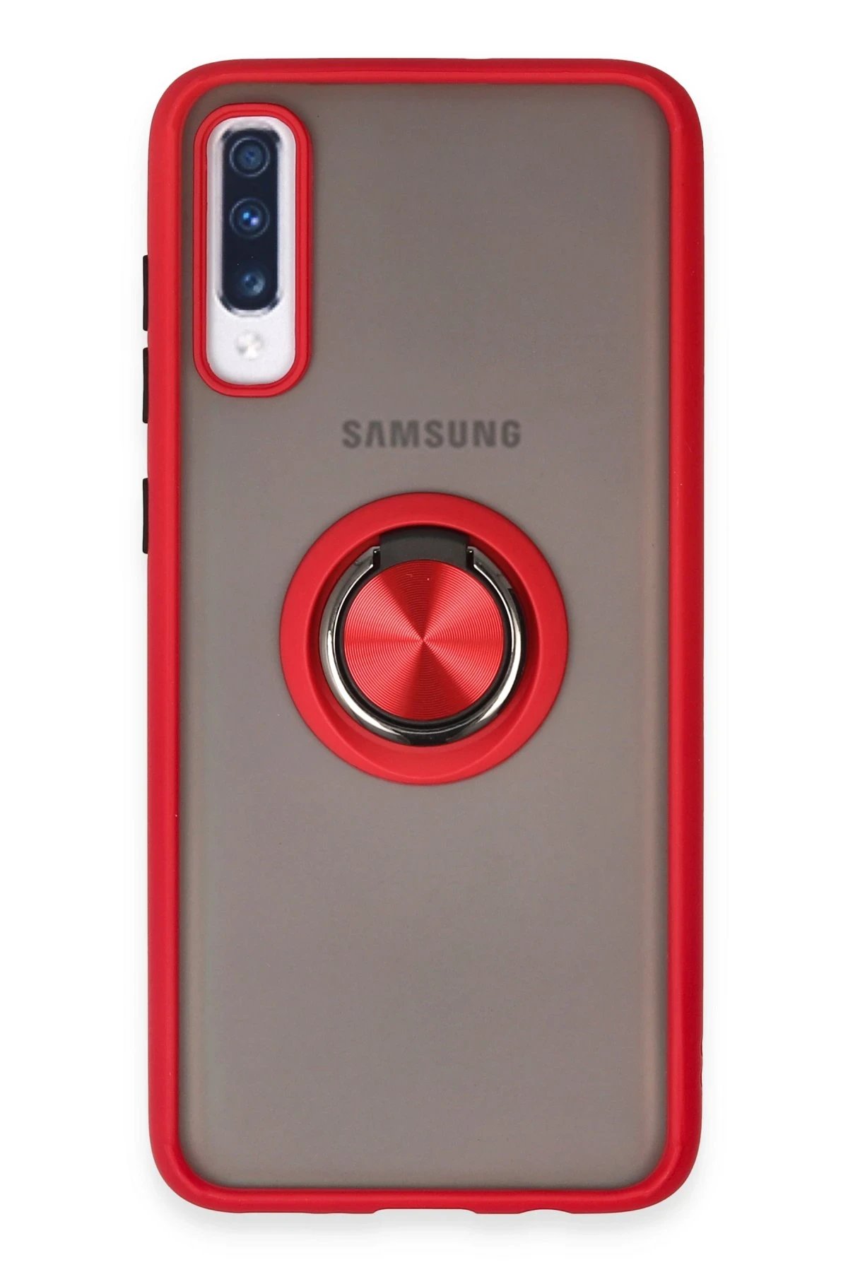 Newface Samsung Galaxy A70 Kılıf Montreal Yüzüklü Silikon Kapak - Kırmızı