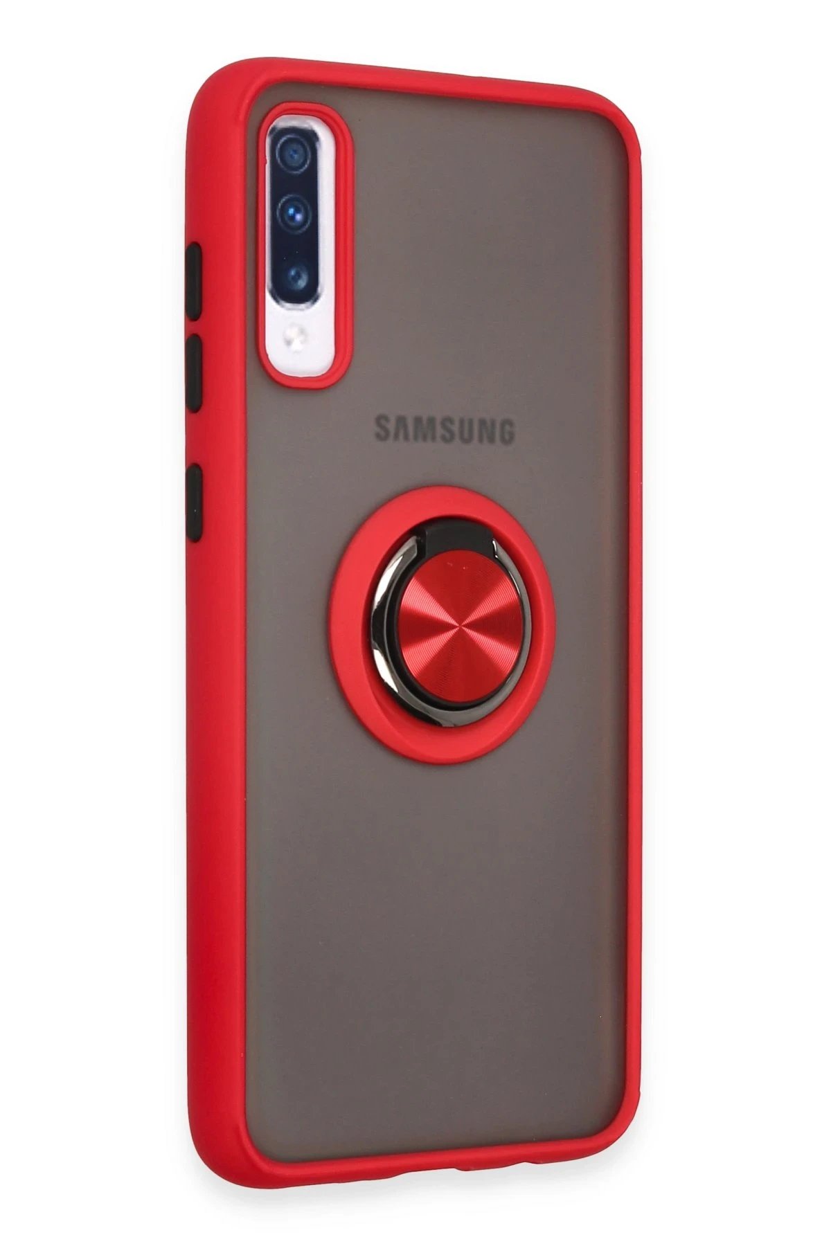 Newface Samsung Galaxy A70 Kılıf Montreal Yüzüklü Silikon Kapak - Kırmızı