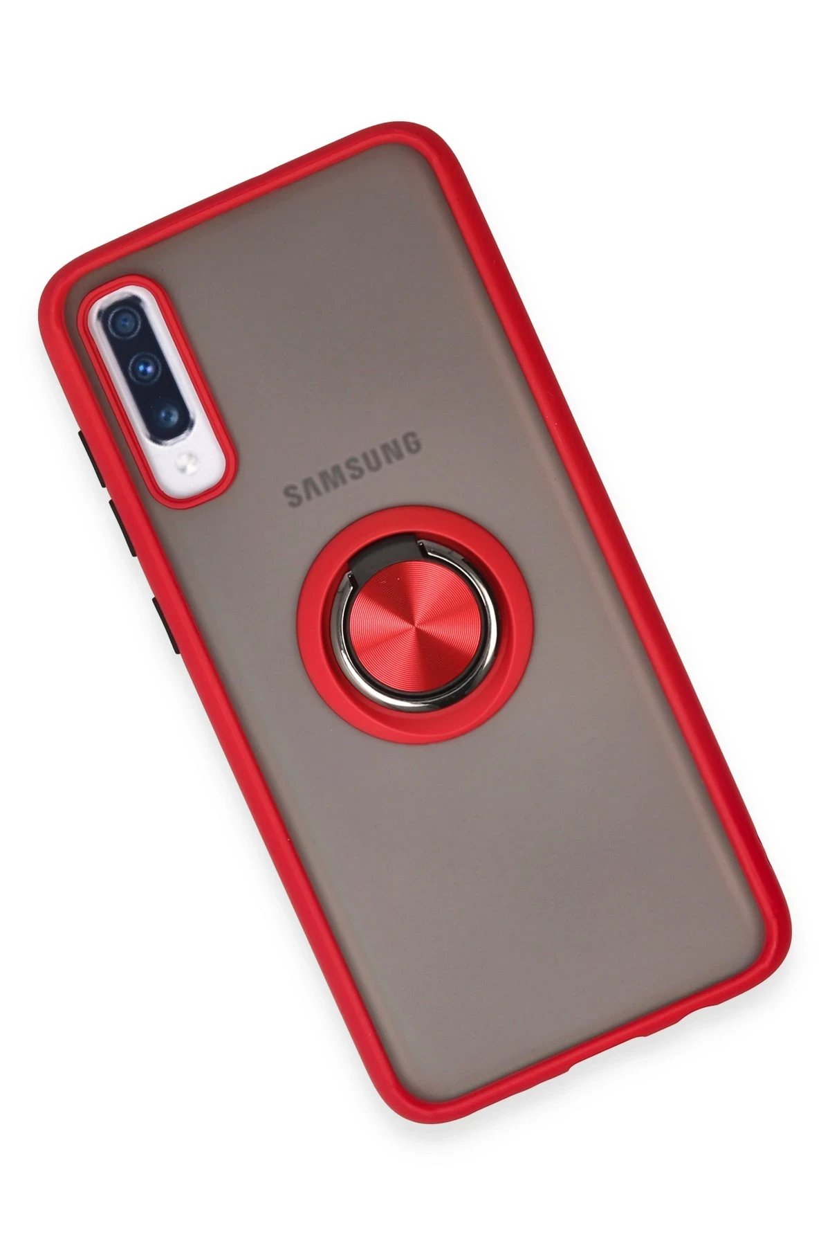 Newface Samsung Galaxy A70 Kılıf Montreal Yüzüklü Silikon Kapak - Kırmızı