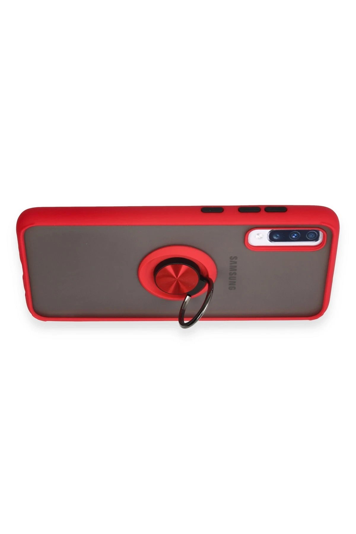 Newface Samsung Galaxy A70 Kılıf Montreal Yüzüklü Silikon Kapak - Kırmızı