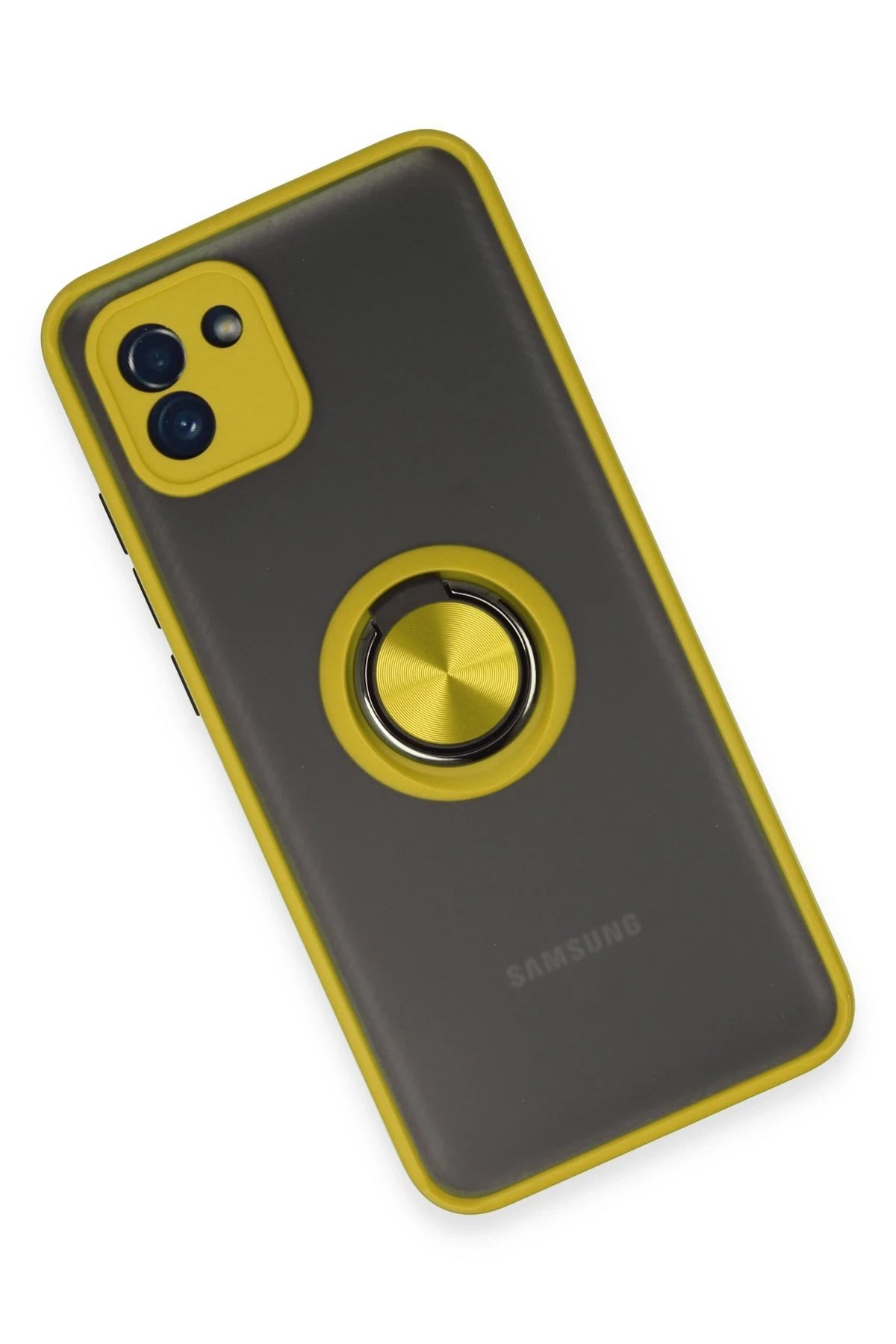 Newface Samsung Galaxy A03 Kılıf Montreal Yüzüklü Silikon Kapak - Sarı