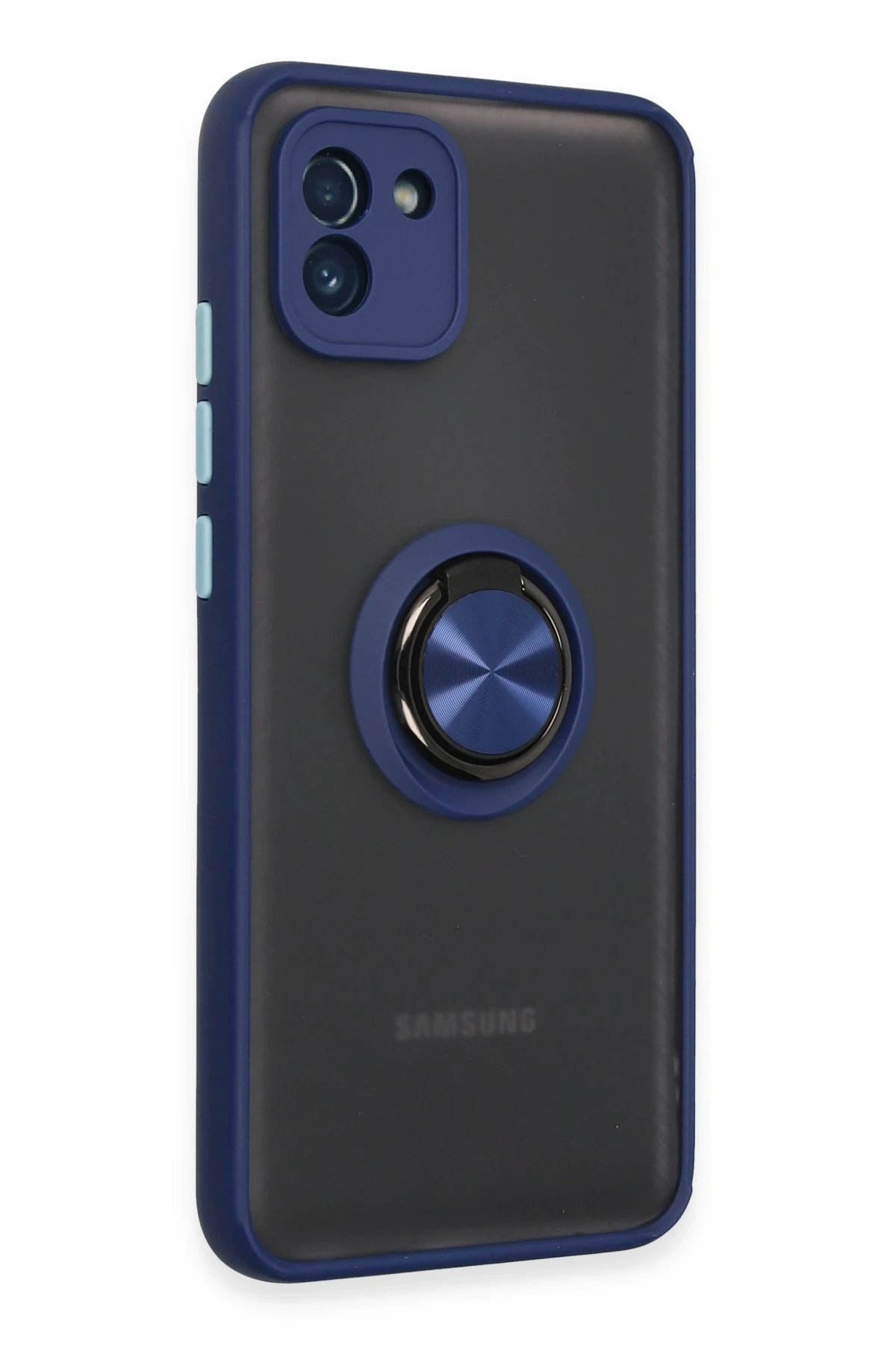 Newface Samsung Galaxy A03 Kılıf Montreal Yüzüklü Silikon Kapak - Lacivert