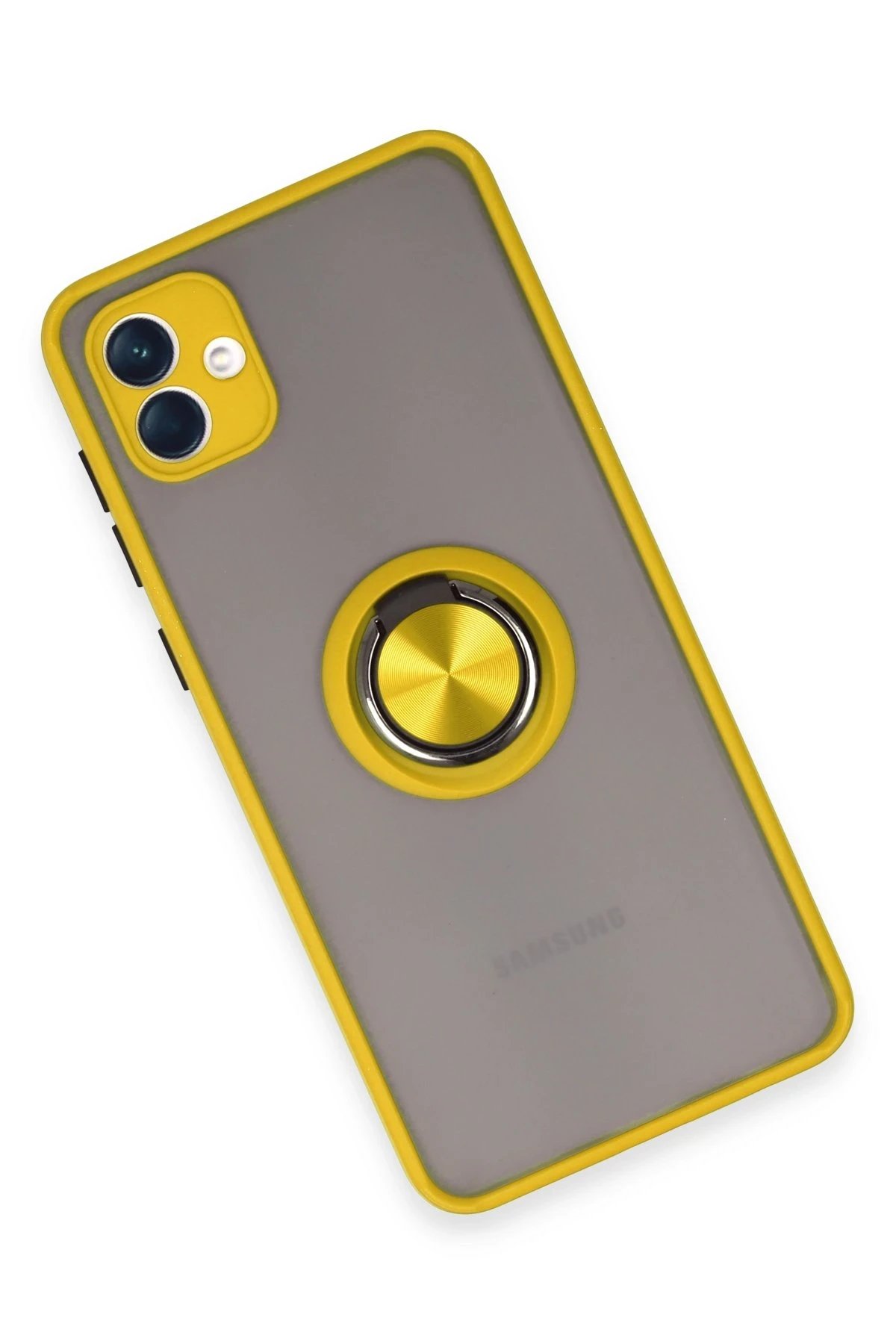 Newface Samsung Galaxy A04 Kılıf Montreal Yüzüklü Silikon Kapak - Sarı