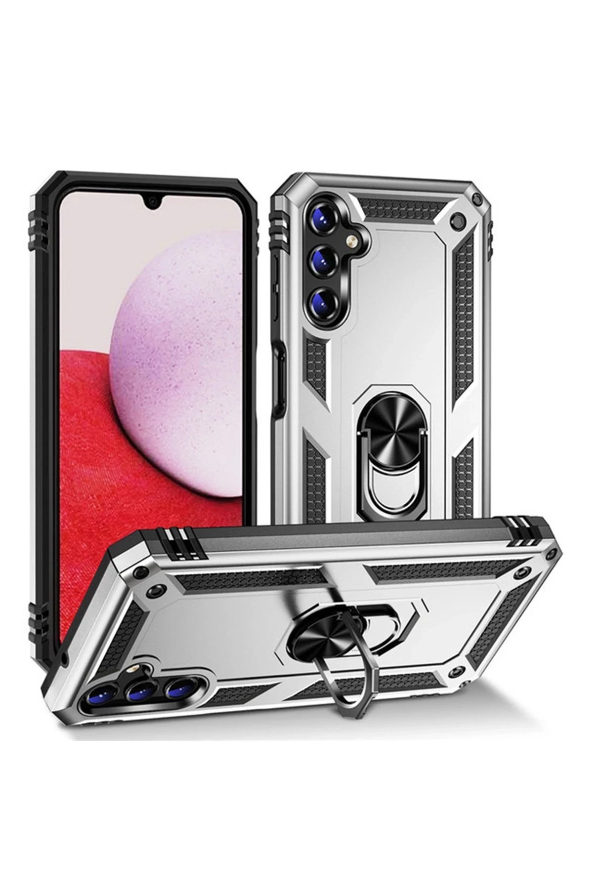 Newface Samsung Galaxy A04S Kılıf Sofya Yüzüklü Silikon Kapak - Gümüş