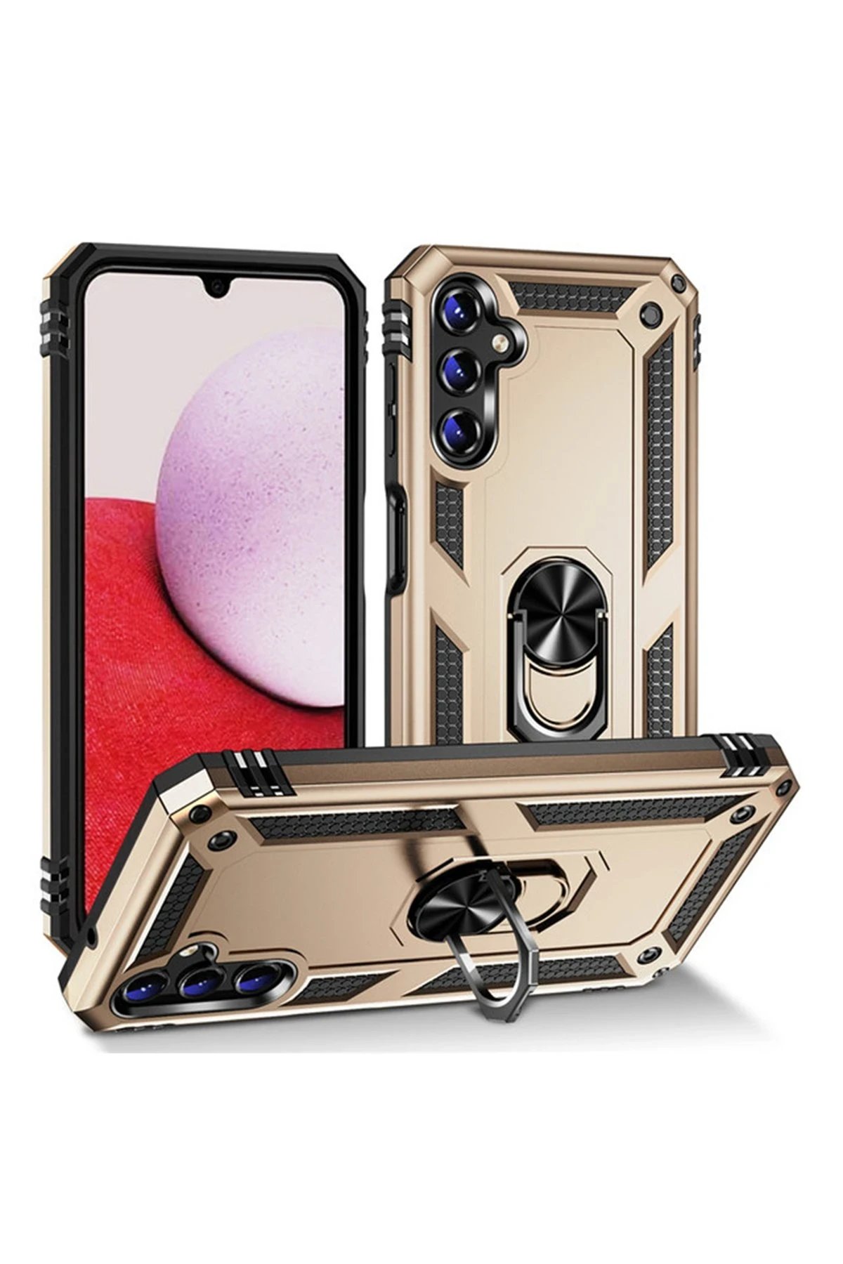 Newface Samsung Galaxy A04S Kılıf Sofya Yüzüklü Silikon Kapak - Gold