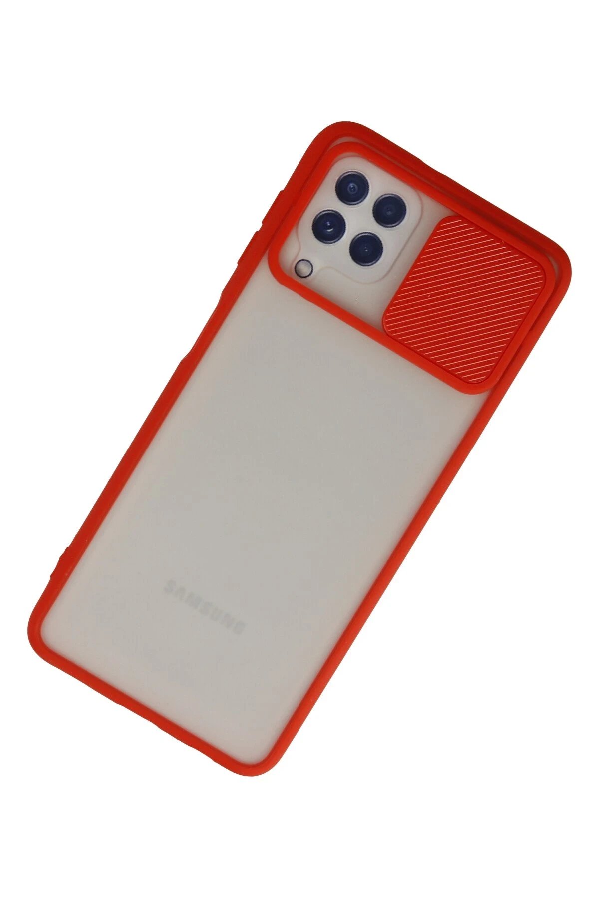 Newface Samsung Galaxy A22 Kılıf Palm Buzlu Kamera Sürgülü Silikon - Kırmızı