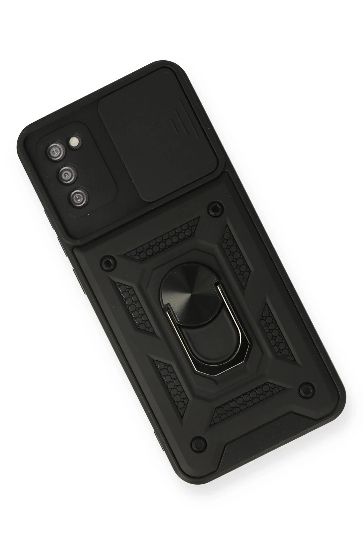 Newface Samsung Galaxy A03S Kılıf Pars Lens Yüzüklü Silikon - Siyah