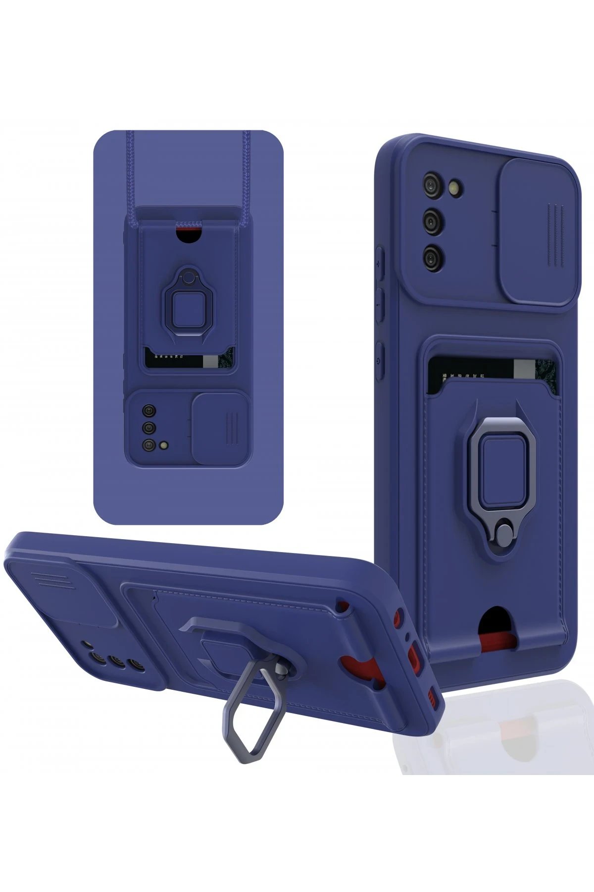 Newface Samsung Galaxy A03S Kılıf Zuma Kartvizitli Yüzüklü Silikon - Lacivert