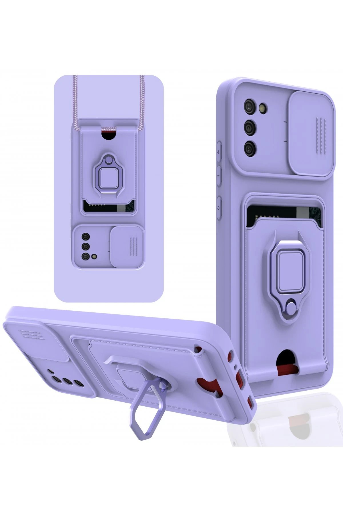 Newface Samsung Galaxy A03S Kılıf Zuma Kartvizitli Yüzüklü Silikon - Lila