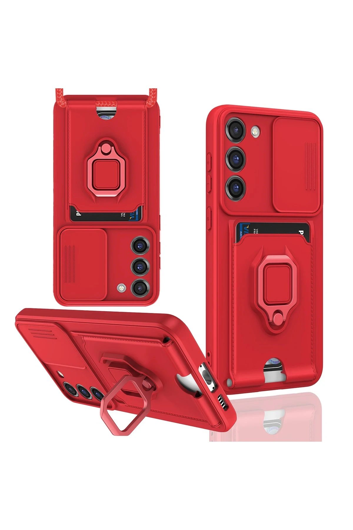 Newface Samsung Galaxy M34 5G Kılıf Zuma Kartvizitli Yüzüklü Silikon - Kırmızı