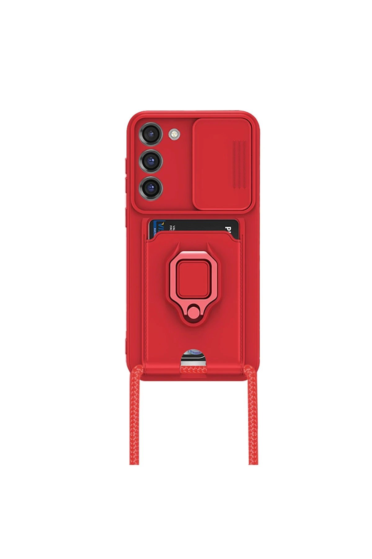 Newface Samsung Galaxy M34 5G Kılıf Zuma Kartvizitli Yüzüklü Silikon - Kırmızı