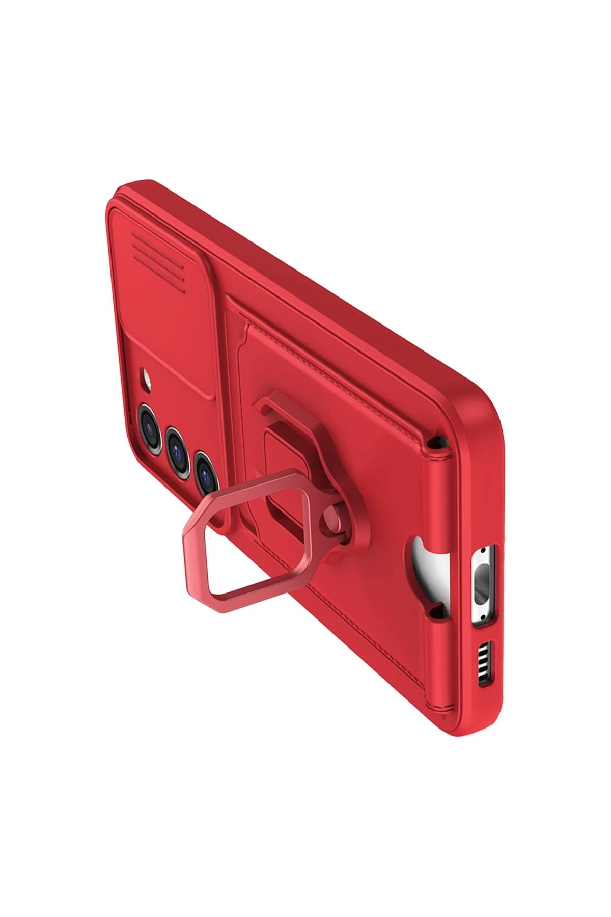 Newface Samsung Galaxy M34 5G Kılıf Zuma Kartvizitli Yüzüklü Silikon - Kırmızı