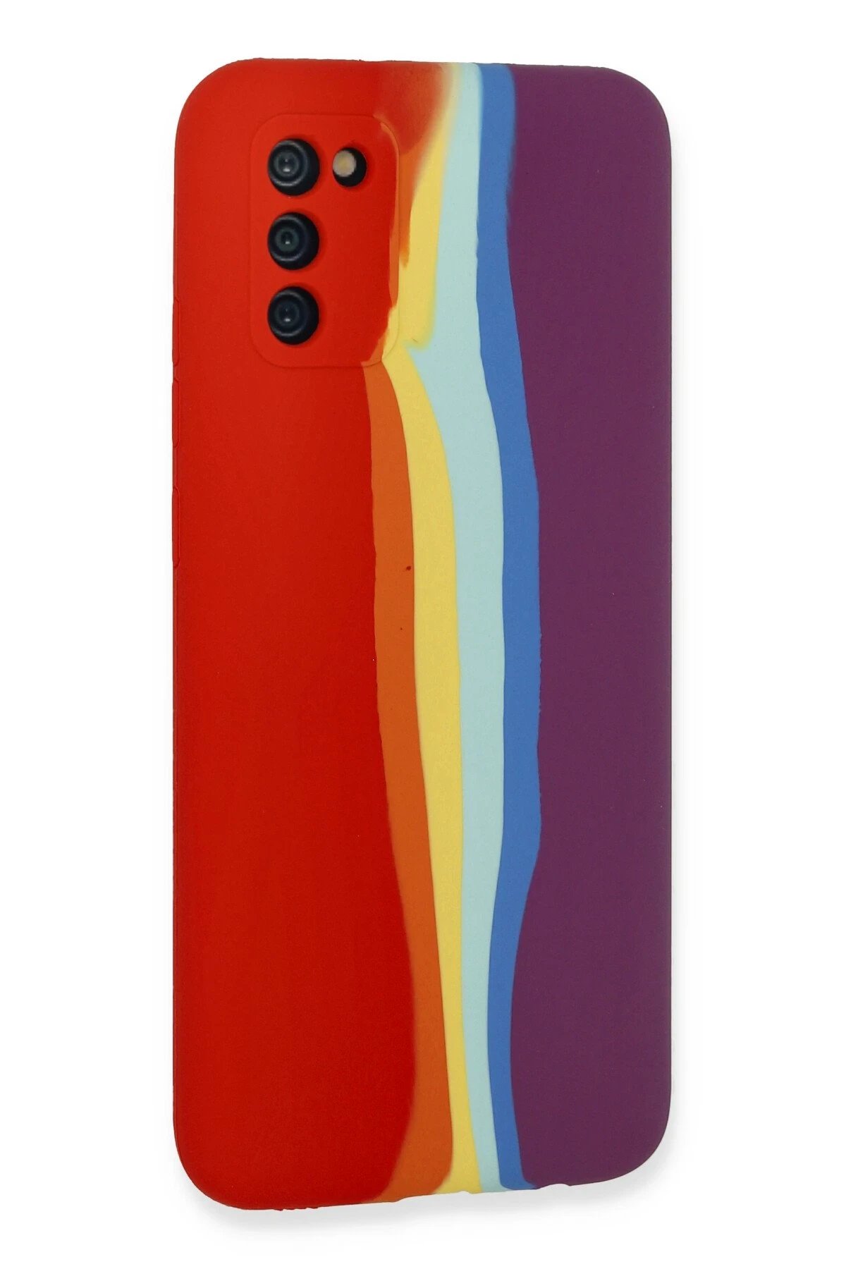 Newface Samsung Galaxy A03S Kılıf Ebruli Lansman Silikon - Kırmızı-Mor