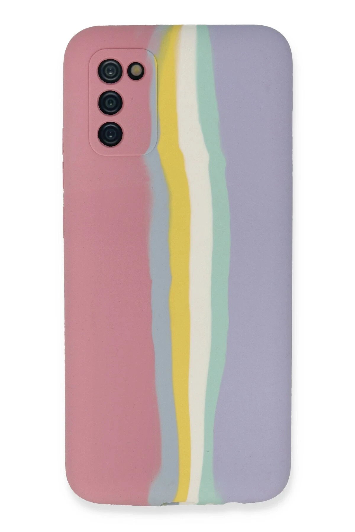 Newface Samsung Galaxy A03S Kılıf Ebruli Lansman Silikon - Pembe-Lila