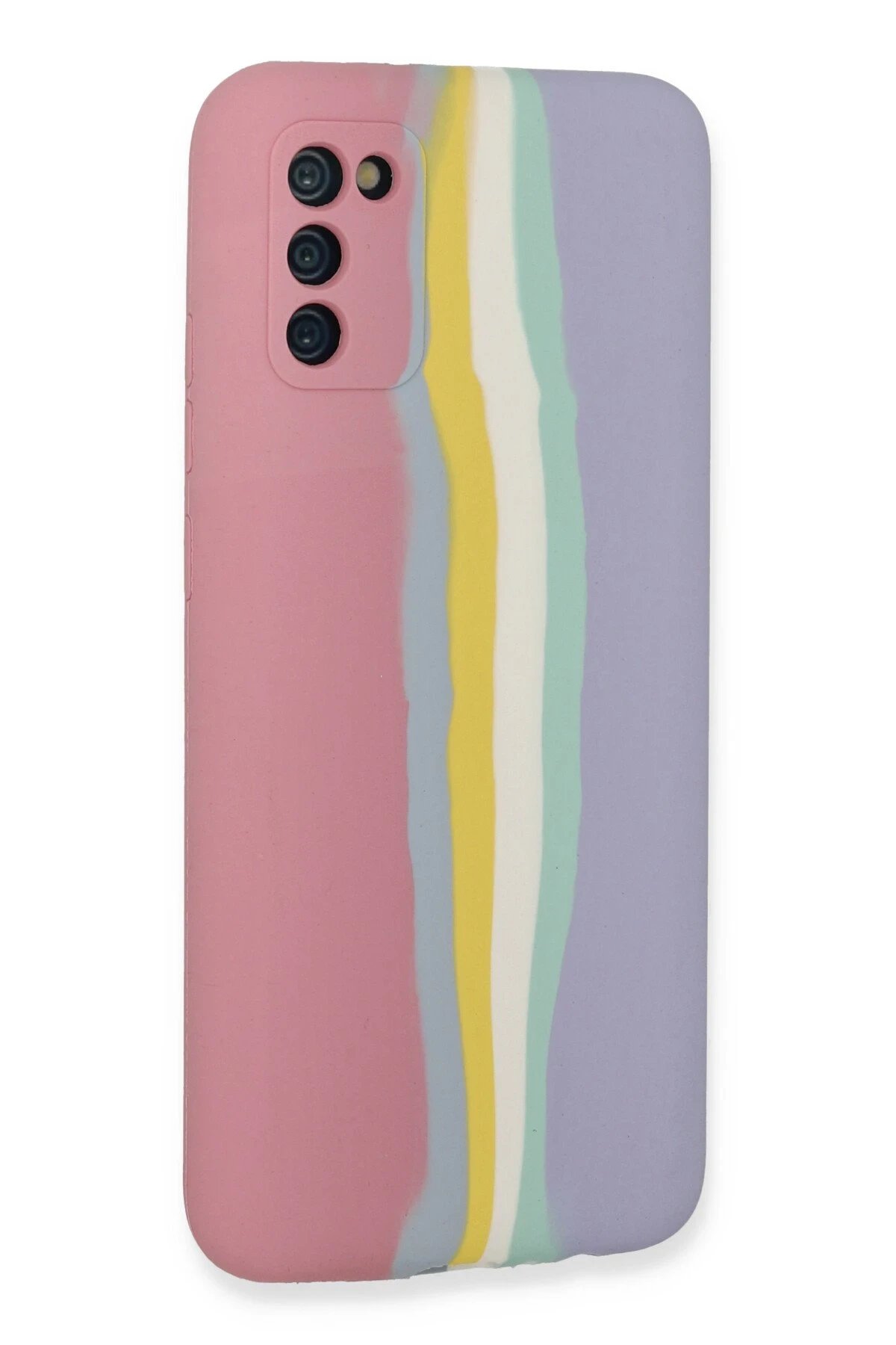 Newface Samsung Galaxy A03S Kılıf Ebruli Lansman Silikon - Pembe-Lila