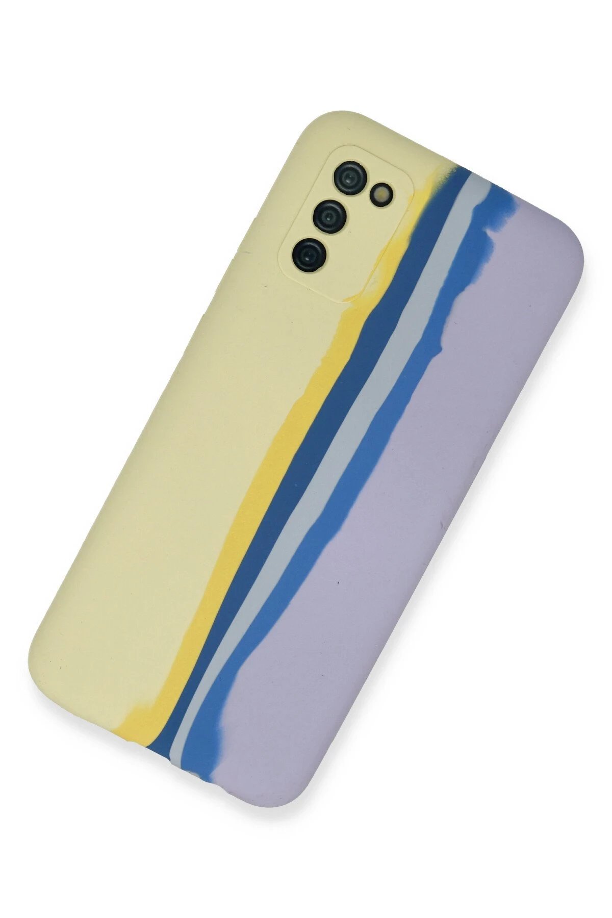 Newface Samsung Galaxy A03S Kılıf Ebruli Lansman Silikon - Sarı-Lila