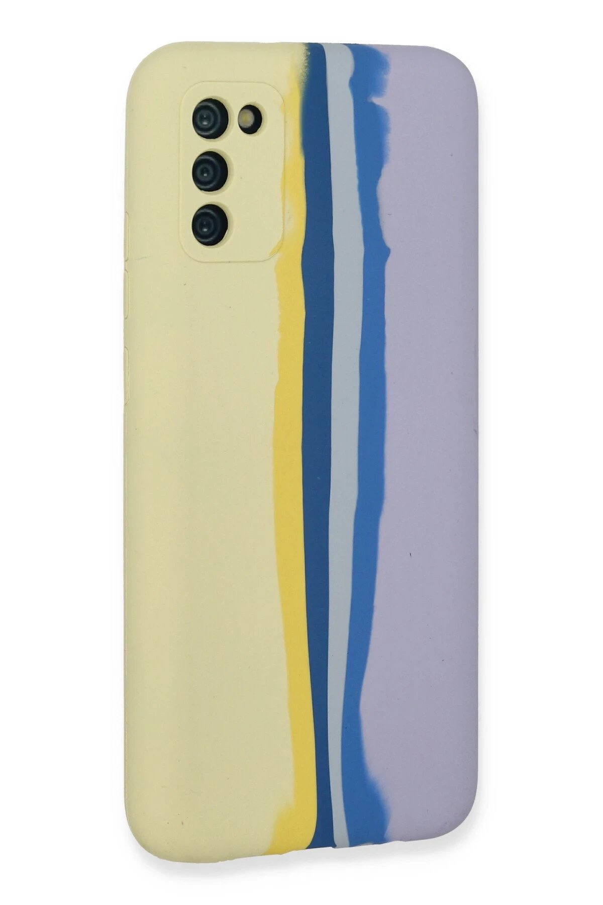 Newface Samsung Galaxy A03S Kılıf Ebruli Lansman Silikon - Sarı-Lila