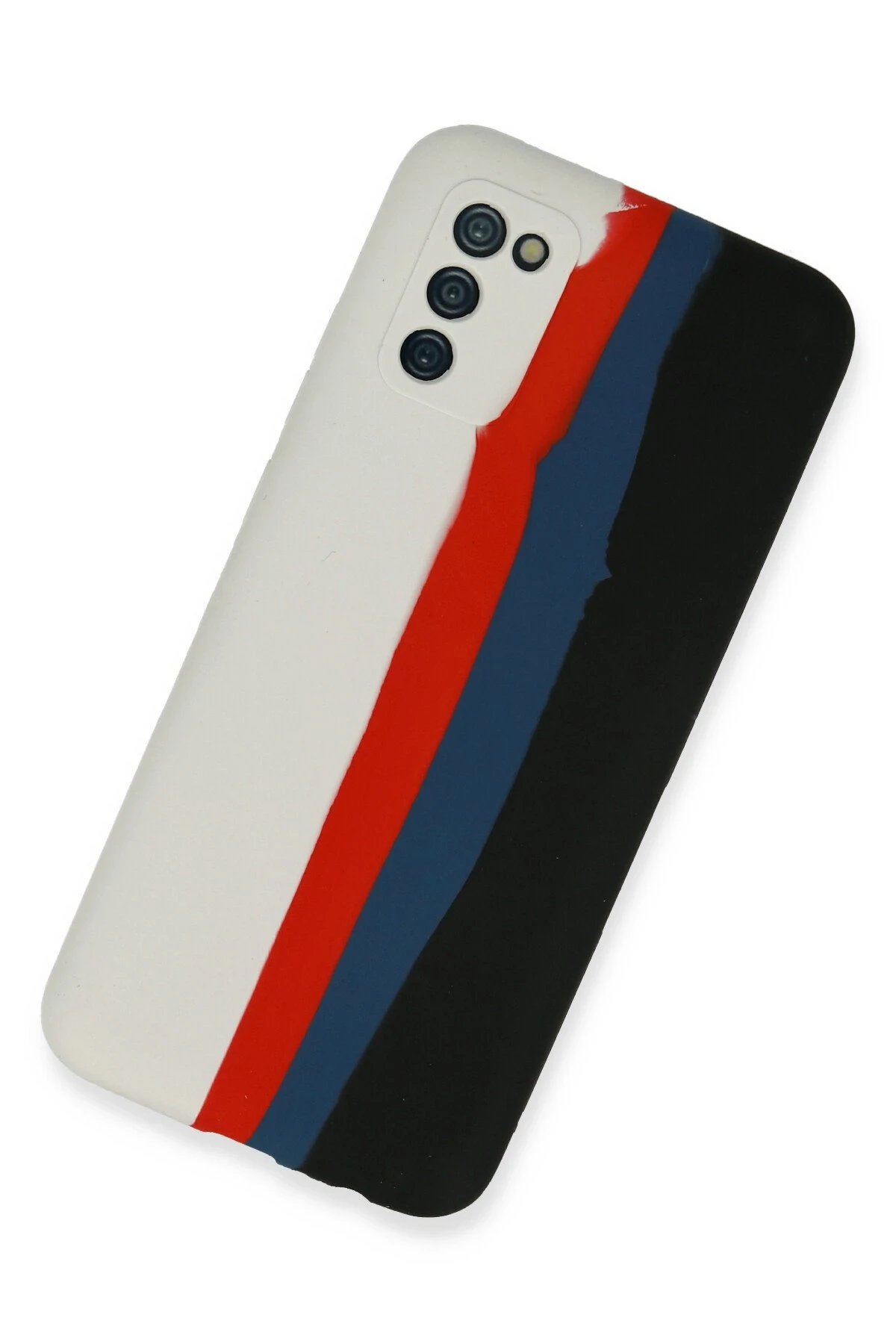 Newface Samsung Galaxy A03S Kılıf Ebruli Lansman Silikon - Beyaz-Siyah