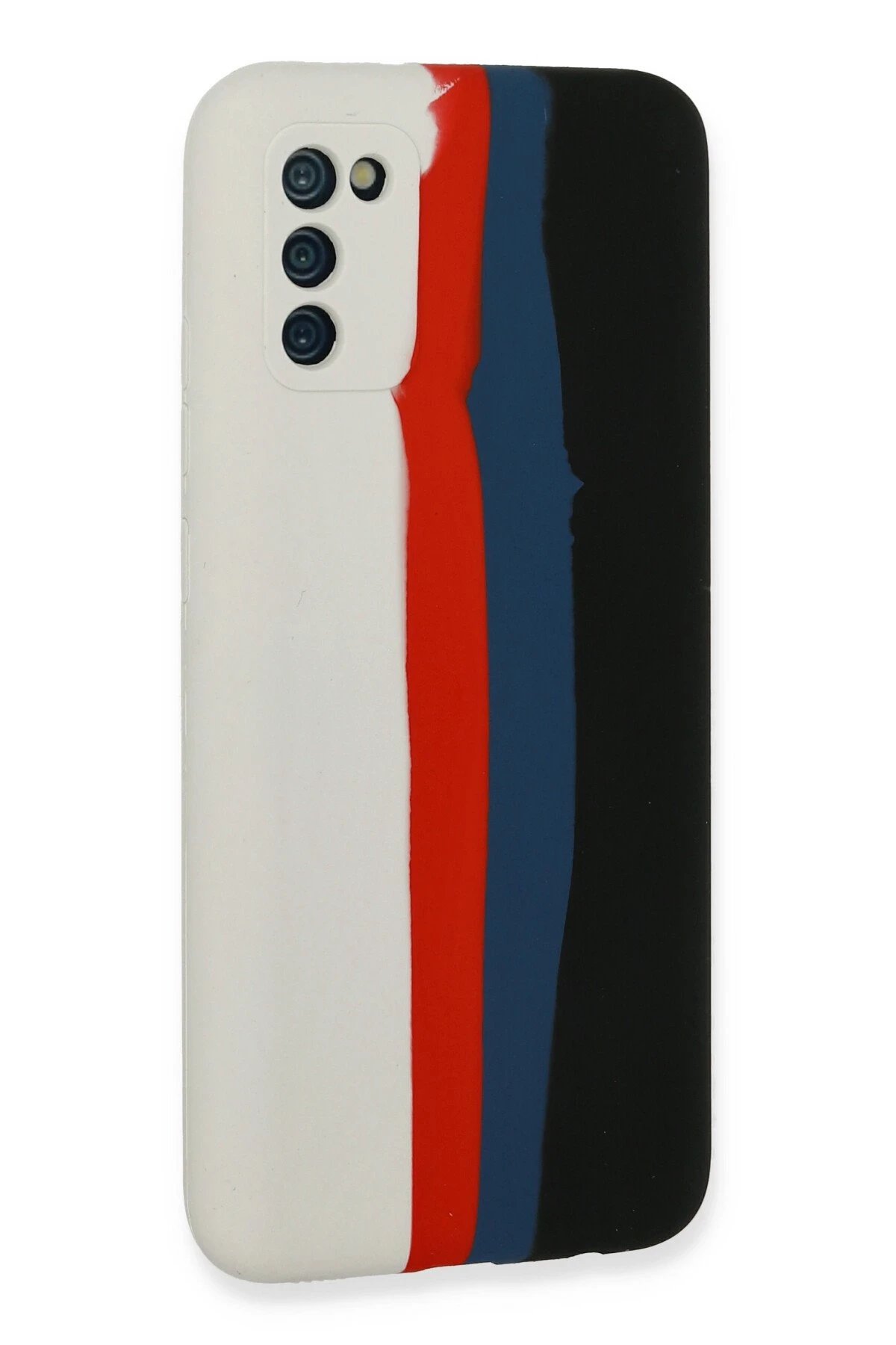 Newface Samsung Galaxy A03S Kılıf Ebruli Lansman Silikon - Beyaz-Siyah