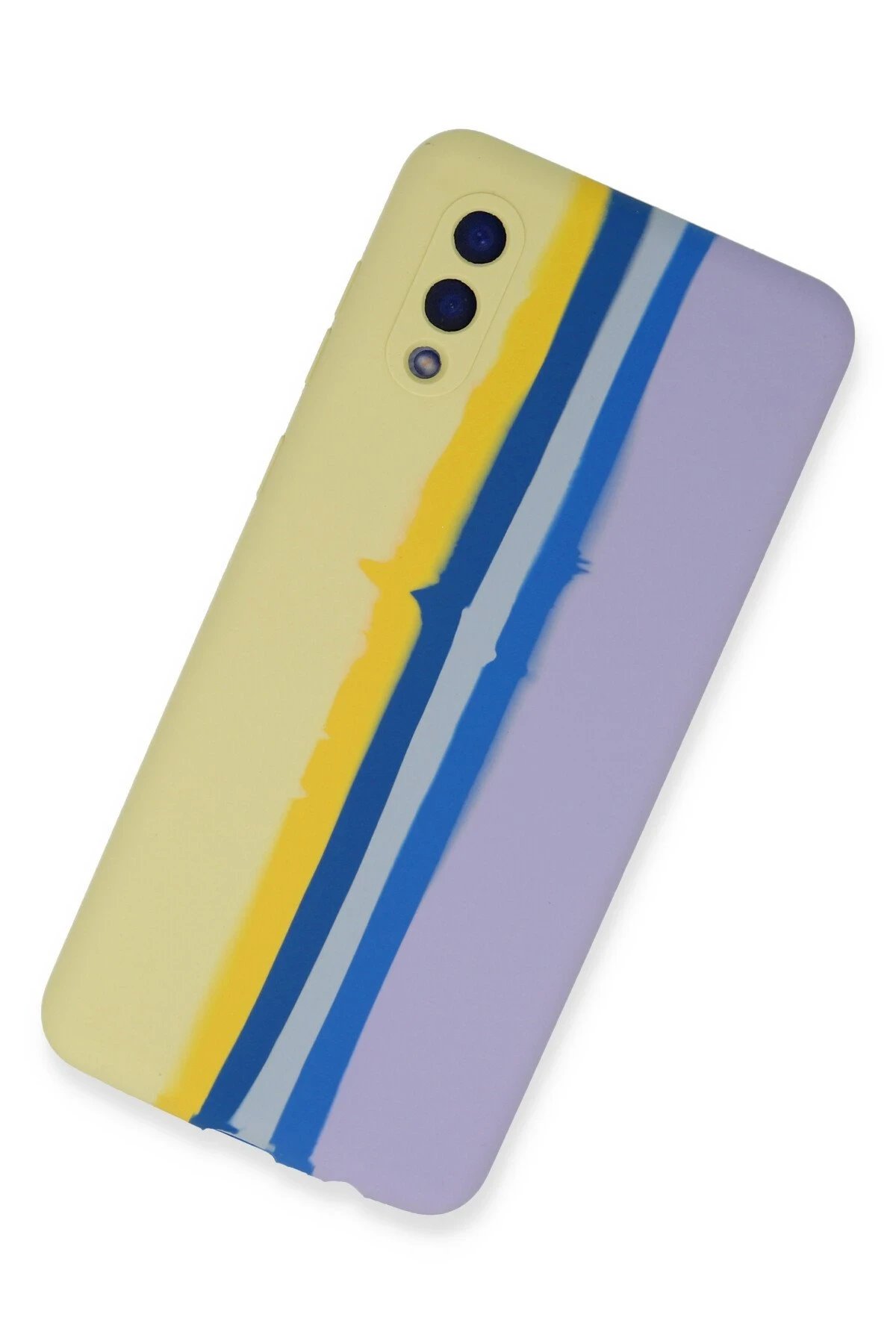 Newface Samsung Galaxy A02 Kılıf Ebruli Lansman Silikon - Sarı-Lila