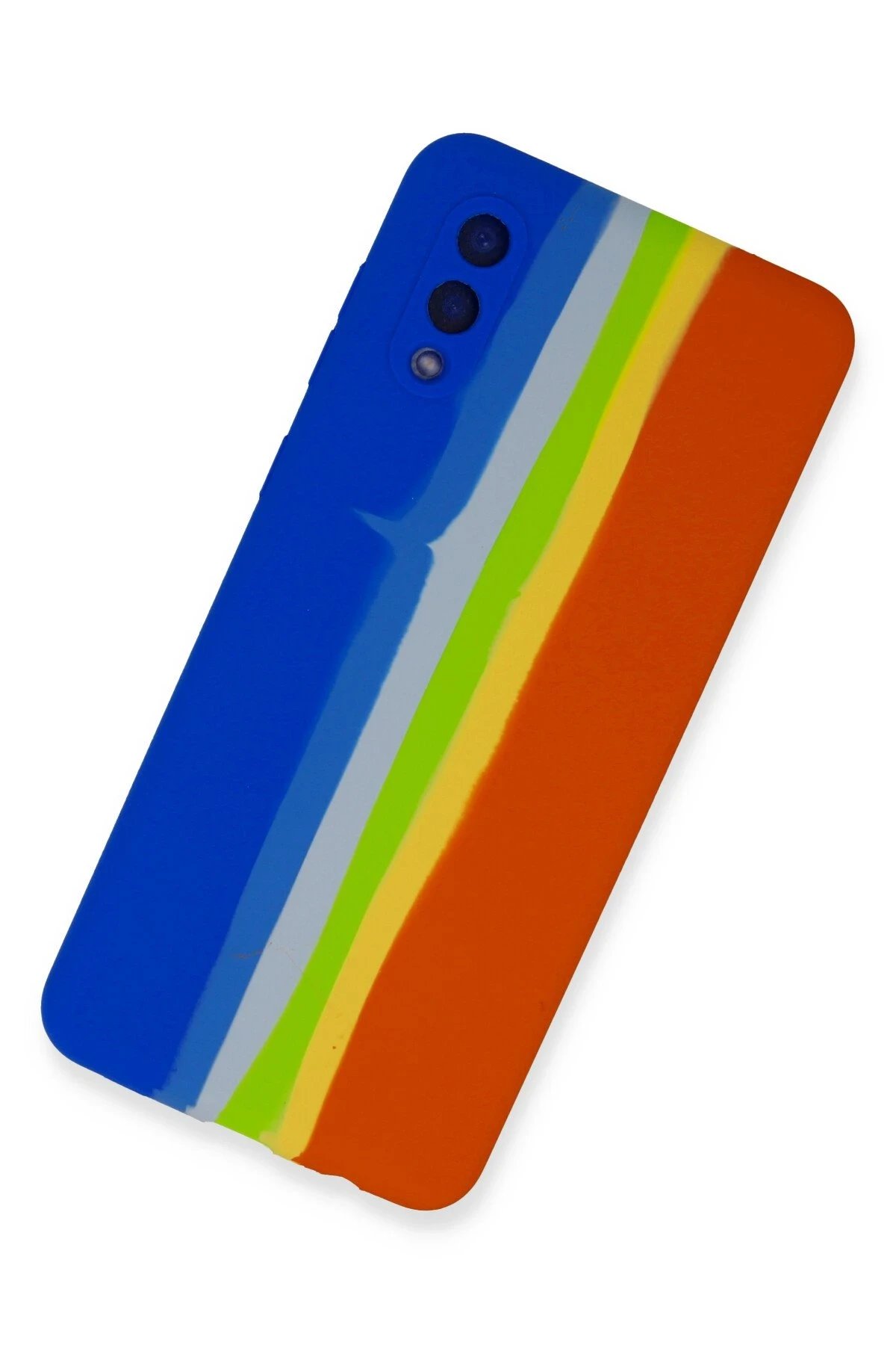 Newface Samsung Galaxy A02 Kılıf Ebruli Lansman Silikon - Mavi-Turuncu