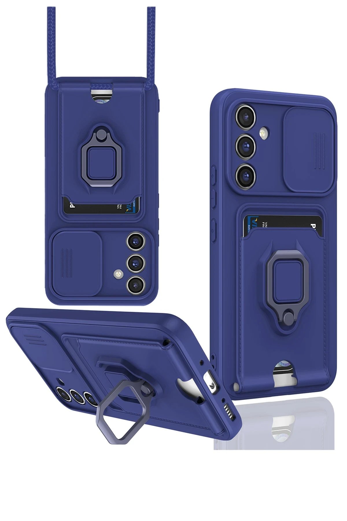 Newface Samsung Galaxy A14 4G Kılıf Zuma Kartvizitli Yüzüklü Silikon - Lacivert