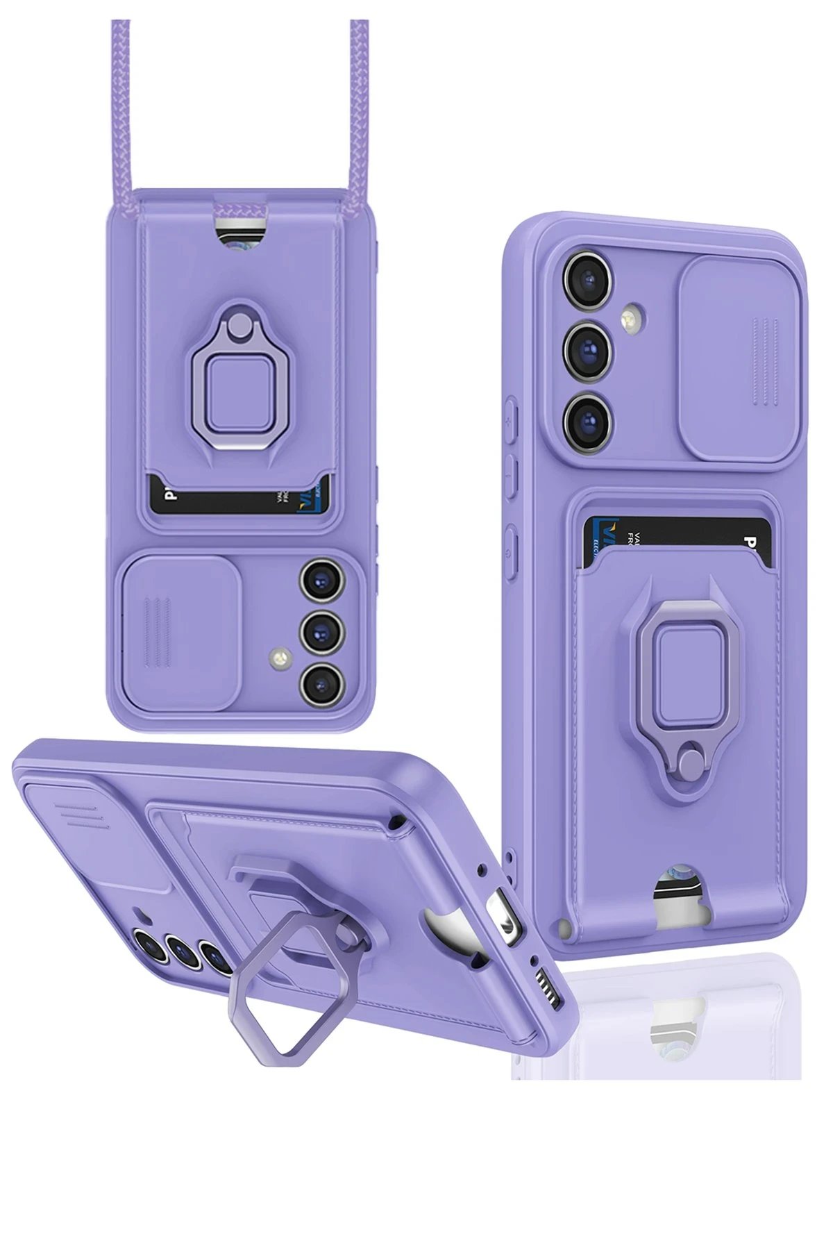 Newface Samsung Galaxy A14 4G Kılıf Zuma Kartvizitli Yüzüklü Silikon - Lila