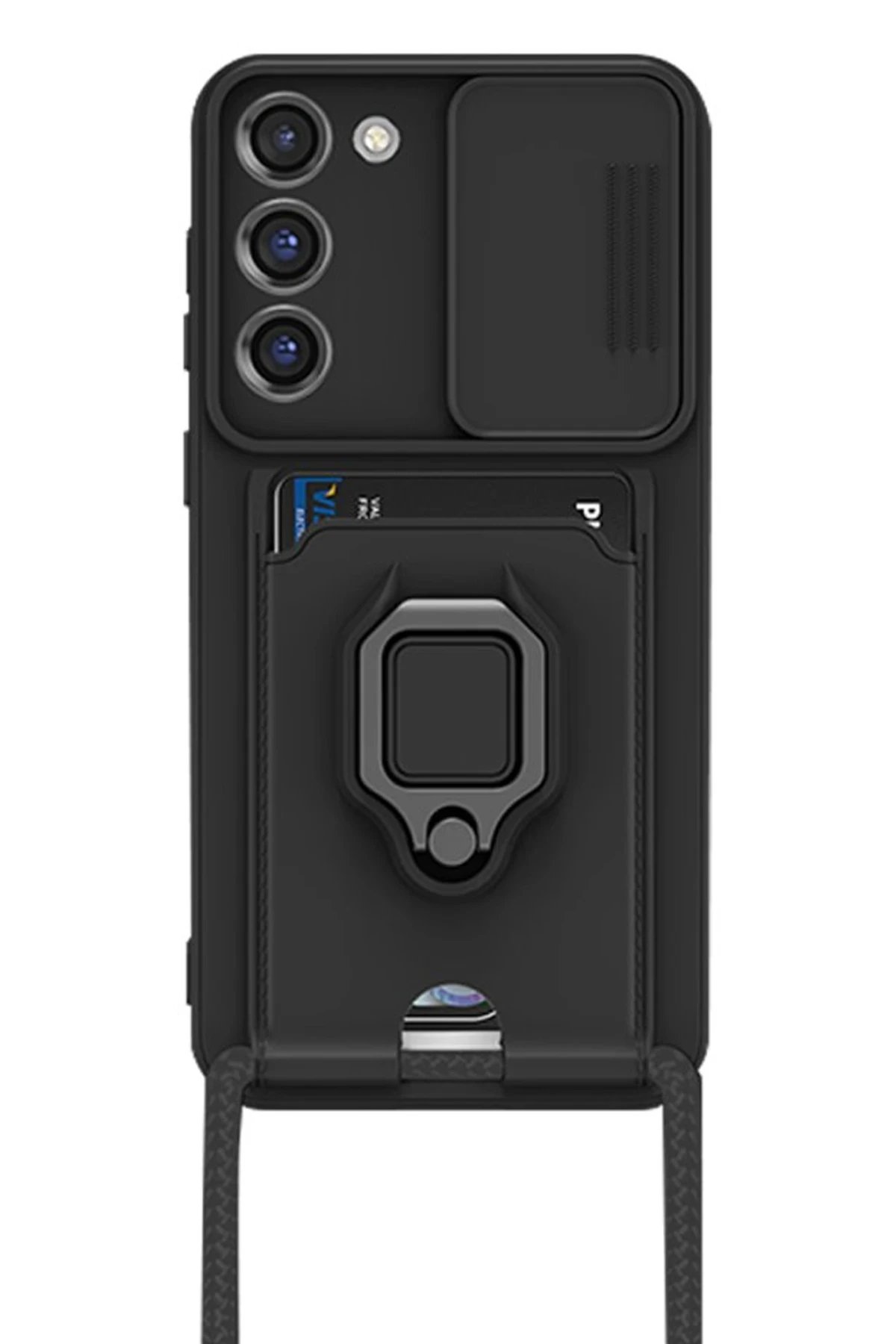 Newface Samsung Galaxy S23 Plus Kılıf Zuma Kartvizitli Yüzüklü Silikon - Siyah