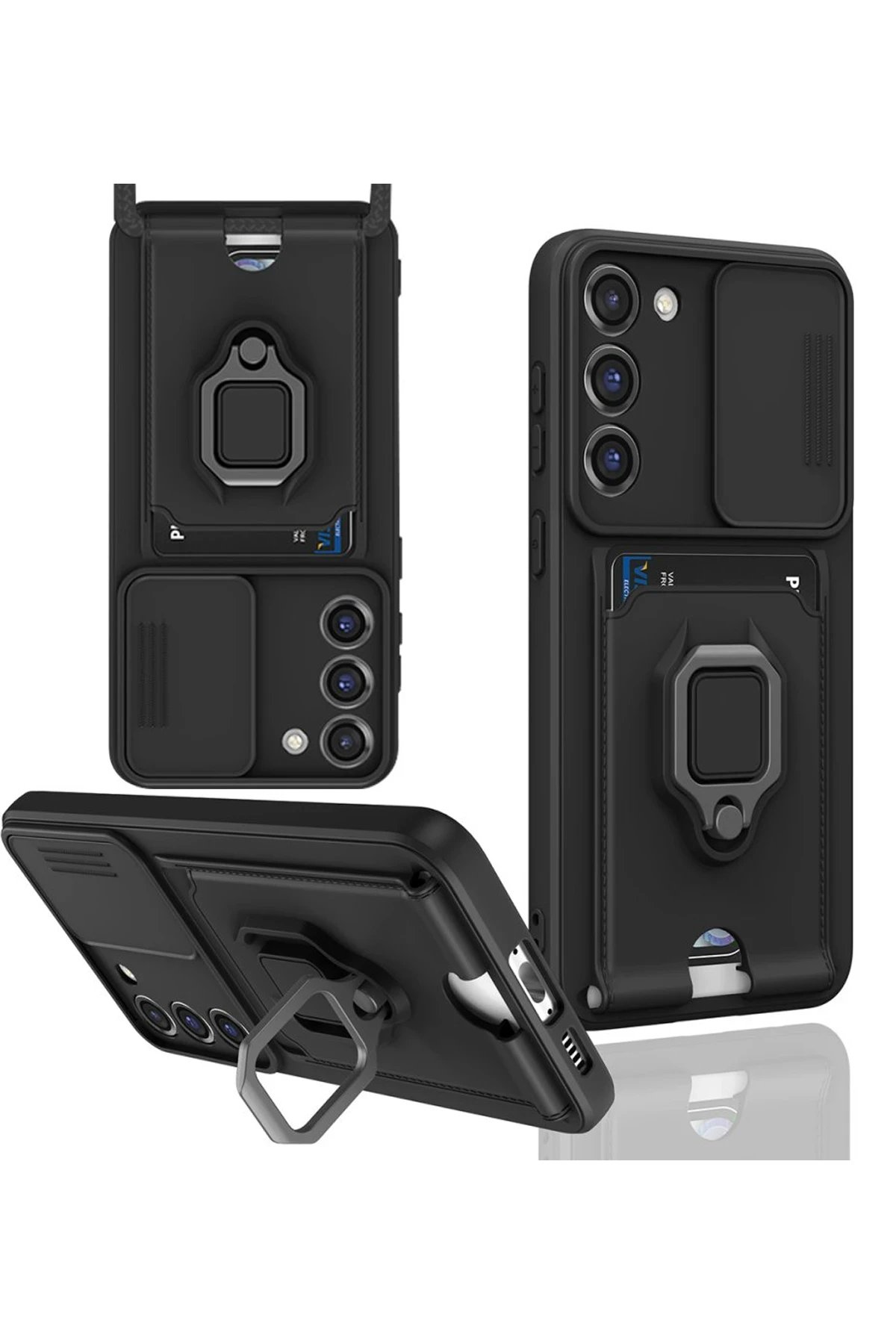 Newface Samsung Galaxy S23 Plus Kılıf Zuma Kartvizitli Yüzüklü Silikon - Siyah