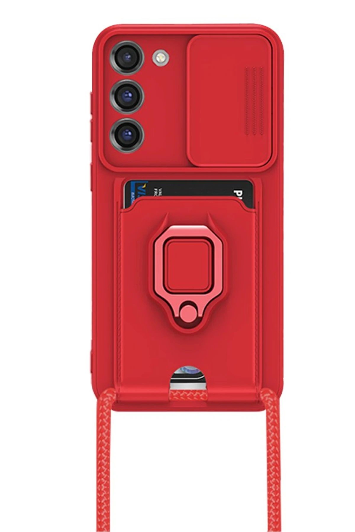 Newface Samsung Galaxy S23 Plus Kılıf Zuma Kartvizitli Yüzüklü Silikon - Kırmızı