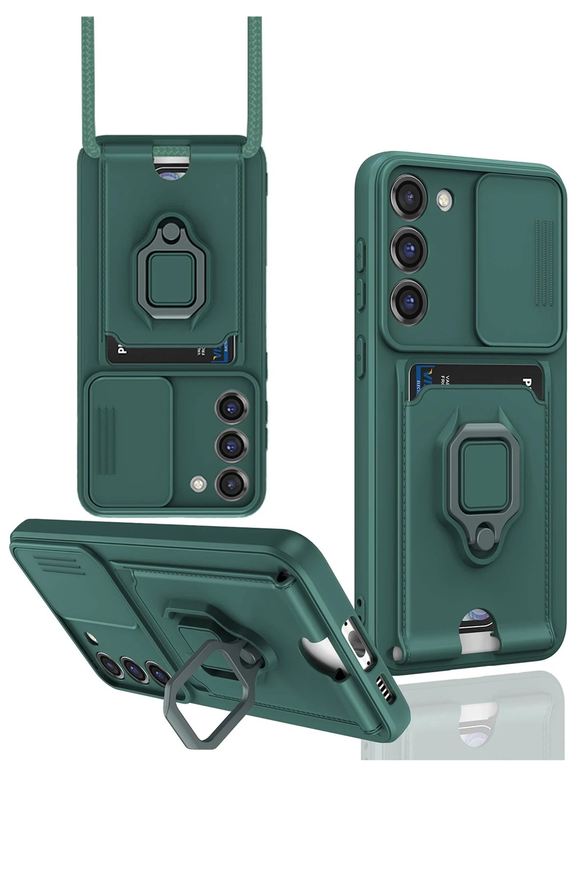 Newface Samsung Galaxy S23 Plus Kılıf Zuma Kartvizitli Yüzüklü Silikon - Yeşil