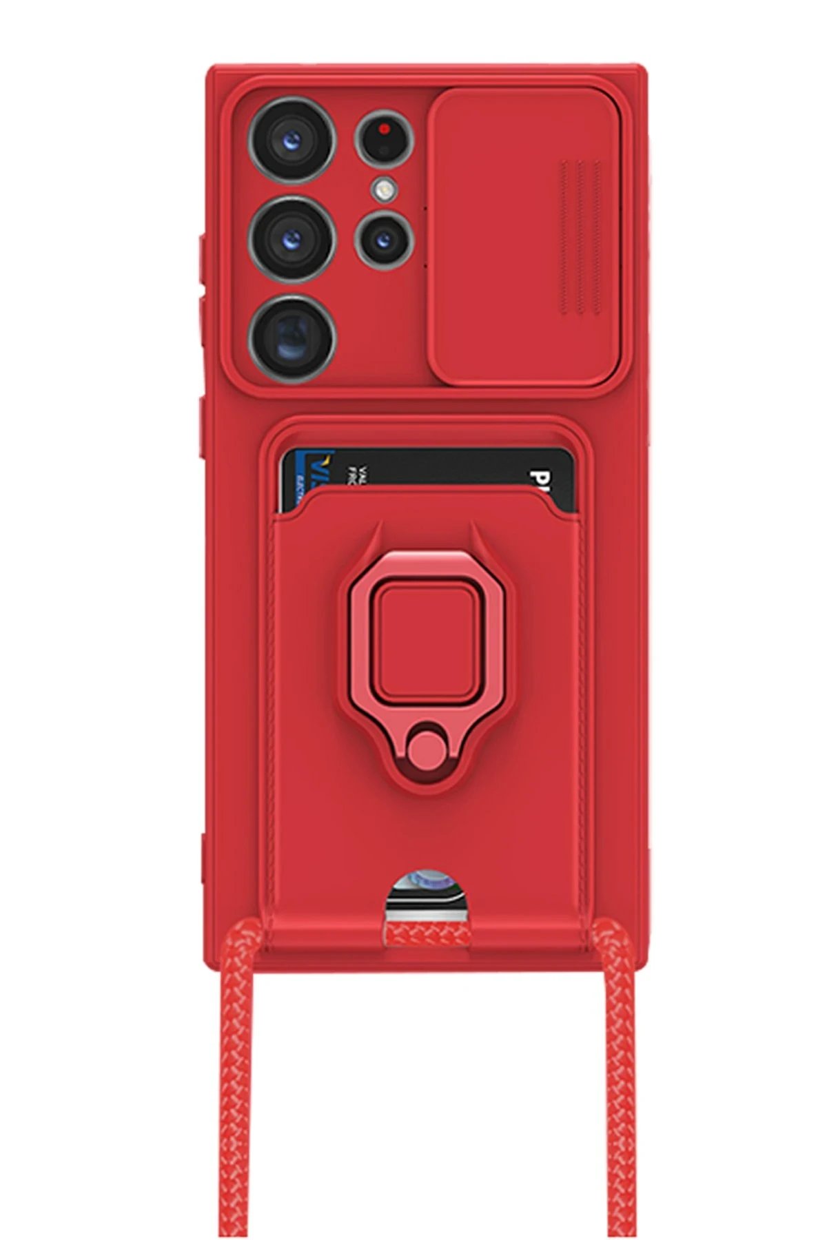 Newface Samsung Galaxy S23 Ultra Kılıf Zuma Kartvizitli Yüzüklü Silikon - Kırmızı