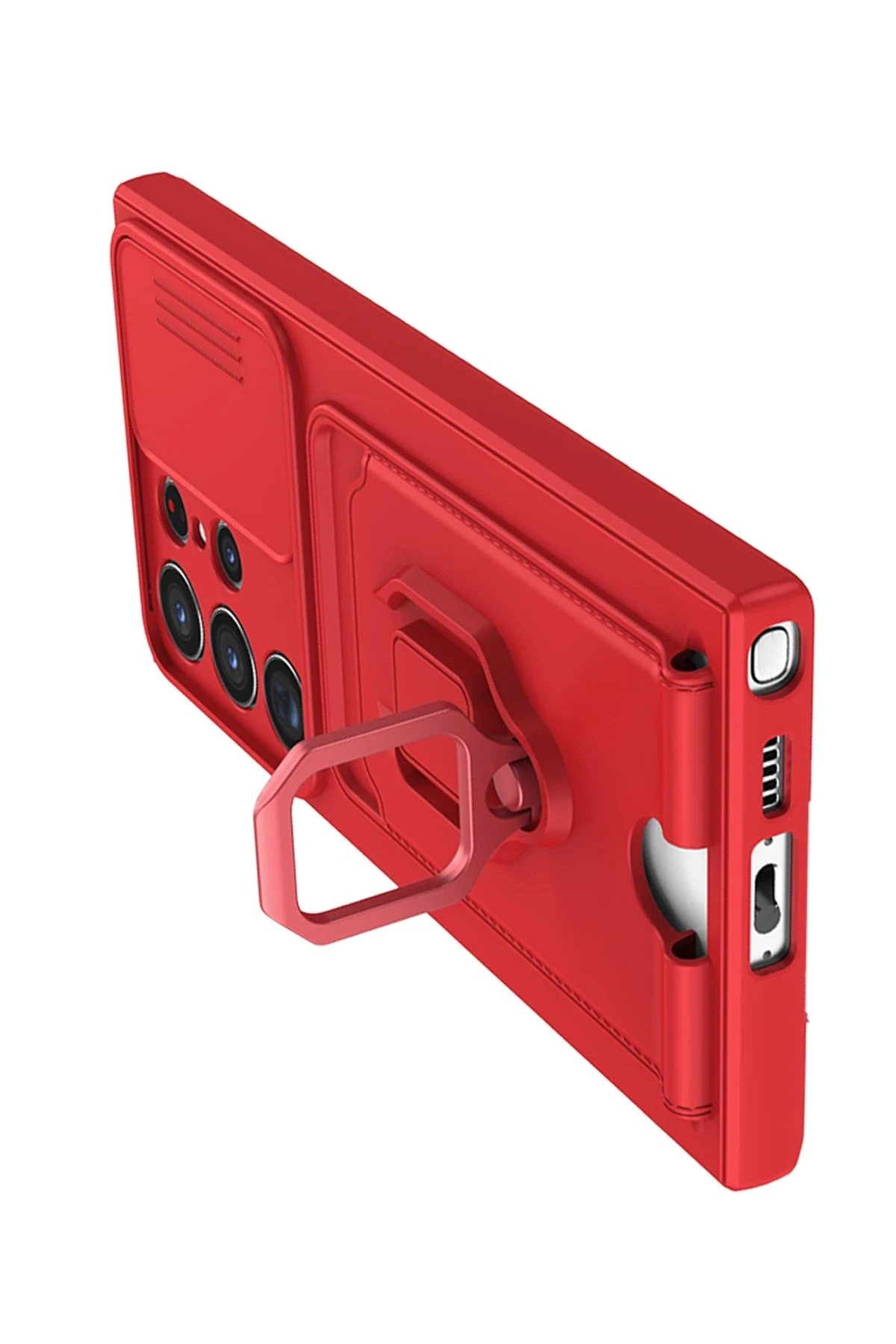 Newface Samsung Galaxy S23 Ultra Kılıf Zuma Kartvizitli Yüzüklü Silikon - Kırmızı