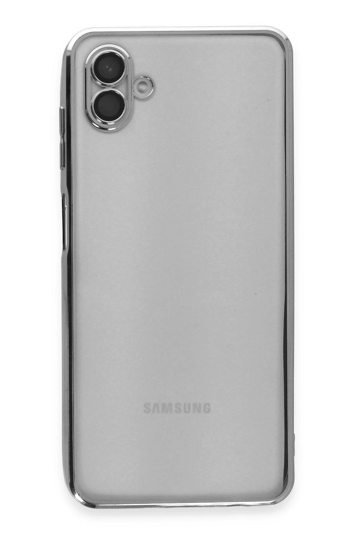 Newface Samsung Galaxy A04 Kılıf Razer Lensli Silikon - Gümüş