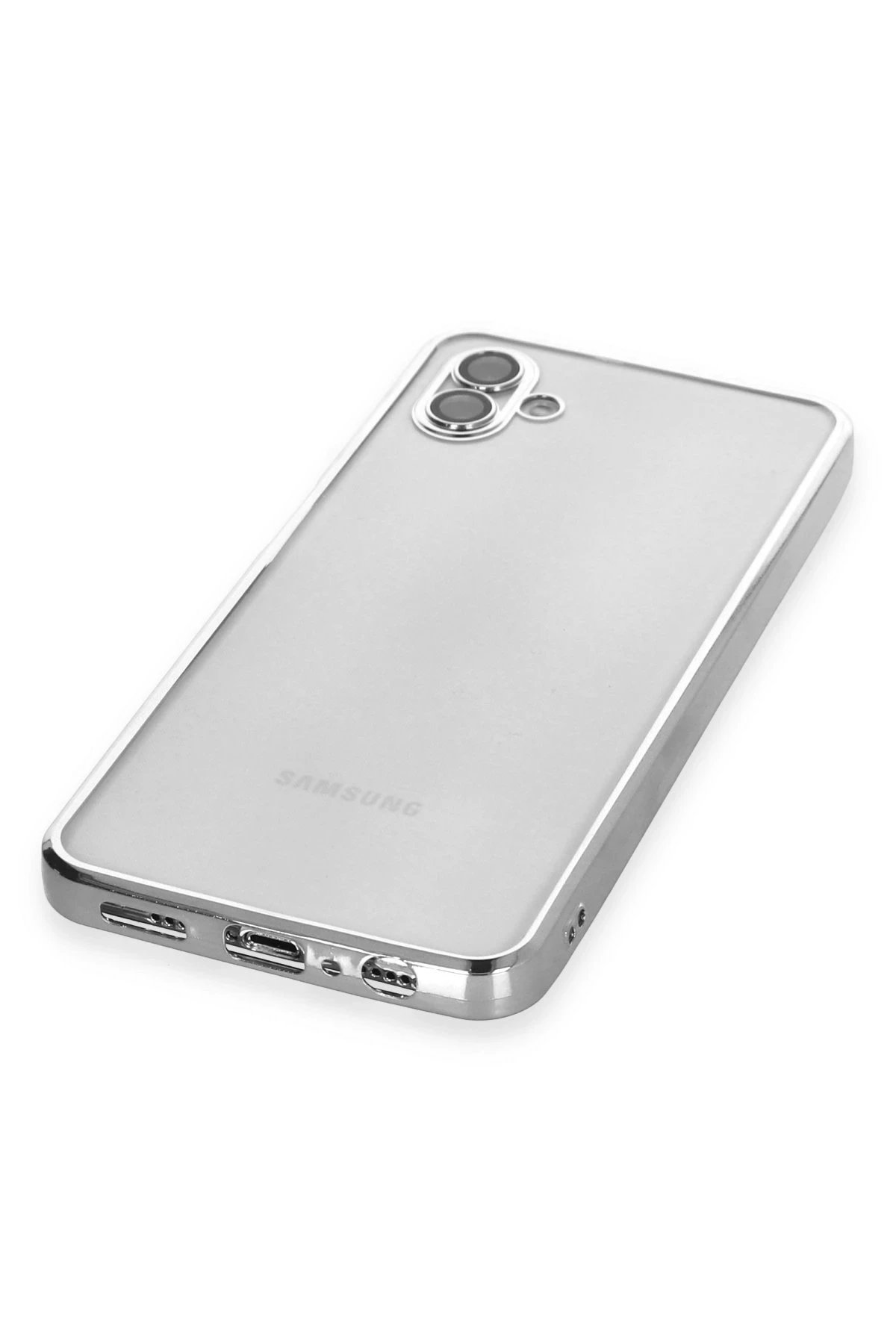 Newface Samsung Galaxy A04 Kılıf Razer Lensli Silikon - Gümüş