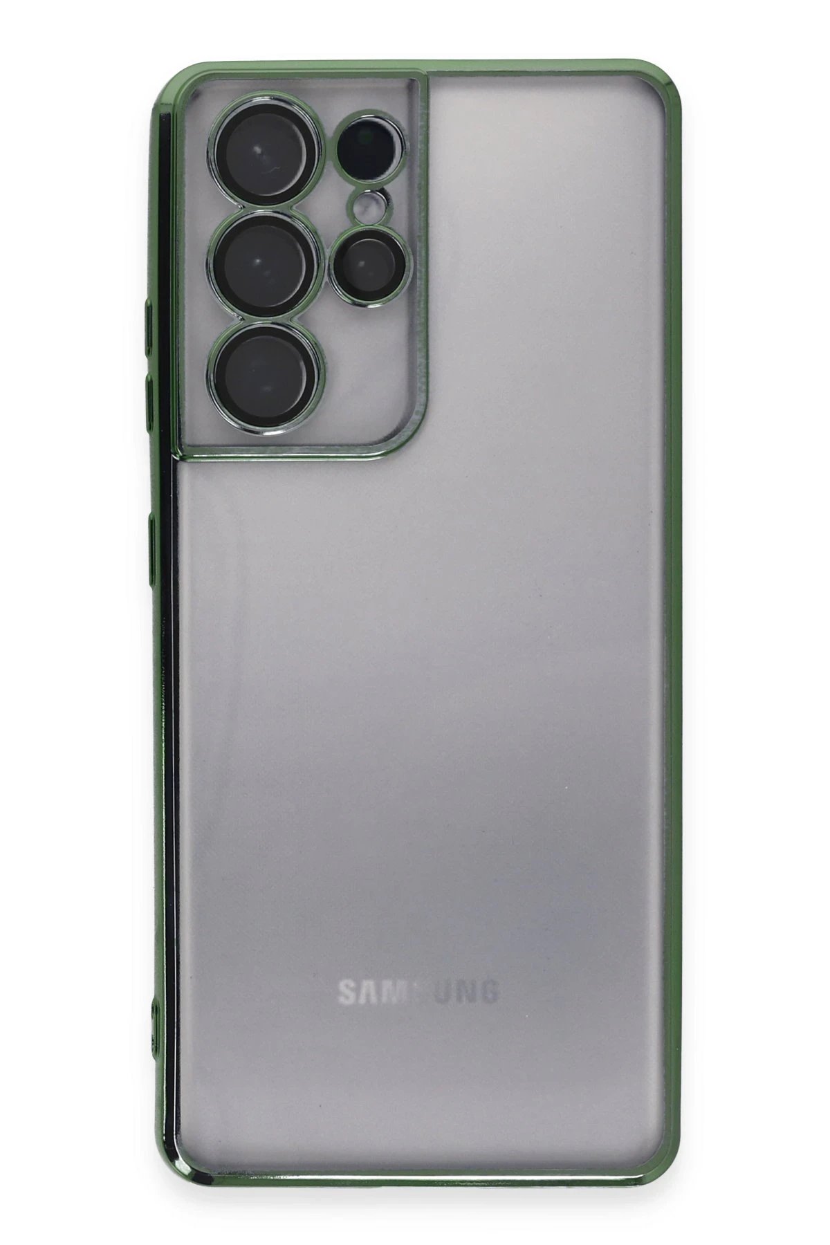 Newface Samsung Galaxy S21 Ultra Kılıf Razer Lensli Silikon - Yeşil