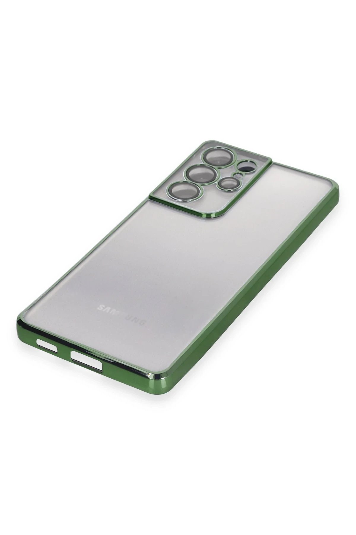 Newface Samsung Galaxy S21 Ultra Kılıf Razer Lensli Silikon - Yeşil